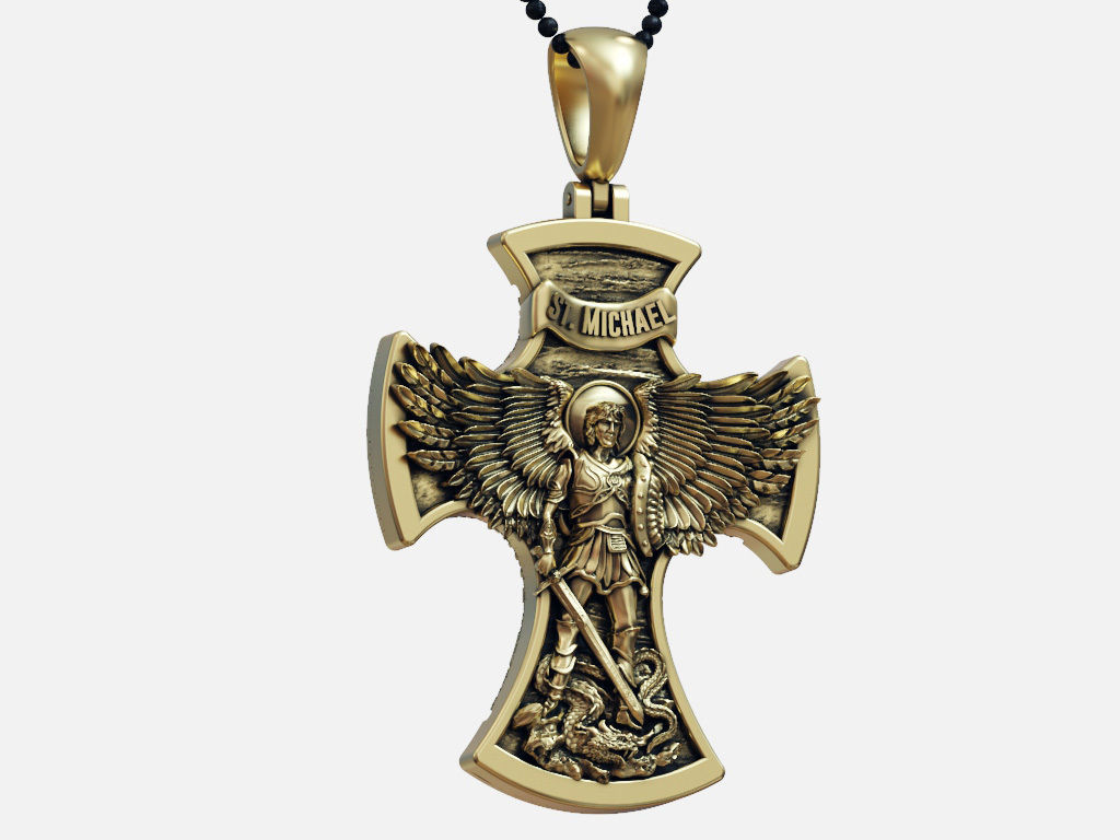 Cross Saint Michael the Archangel with Prayer 3D print model_7