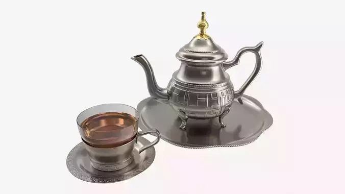 Silver Teapot and Cup with Tea