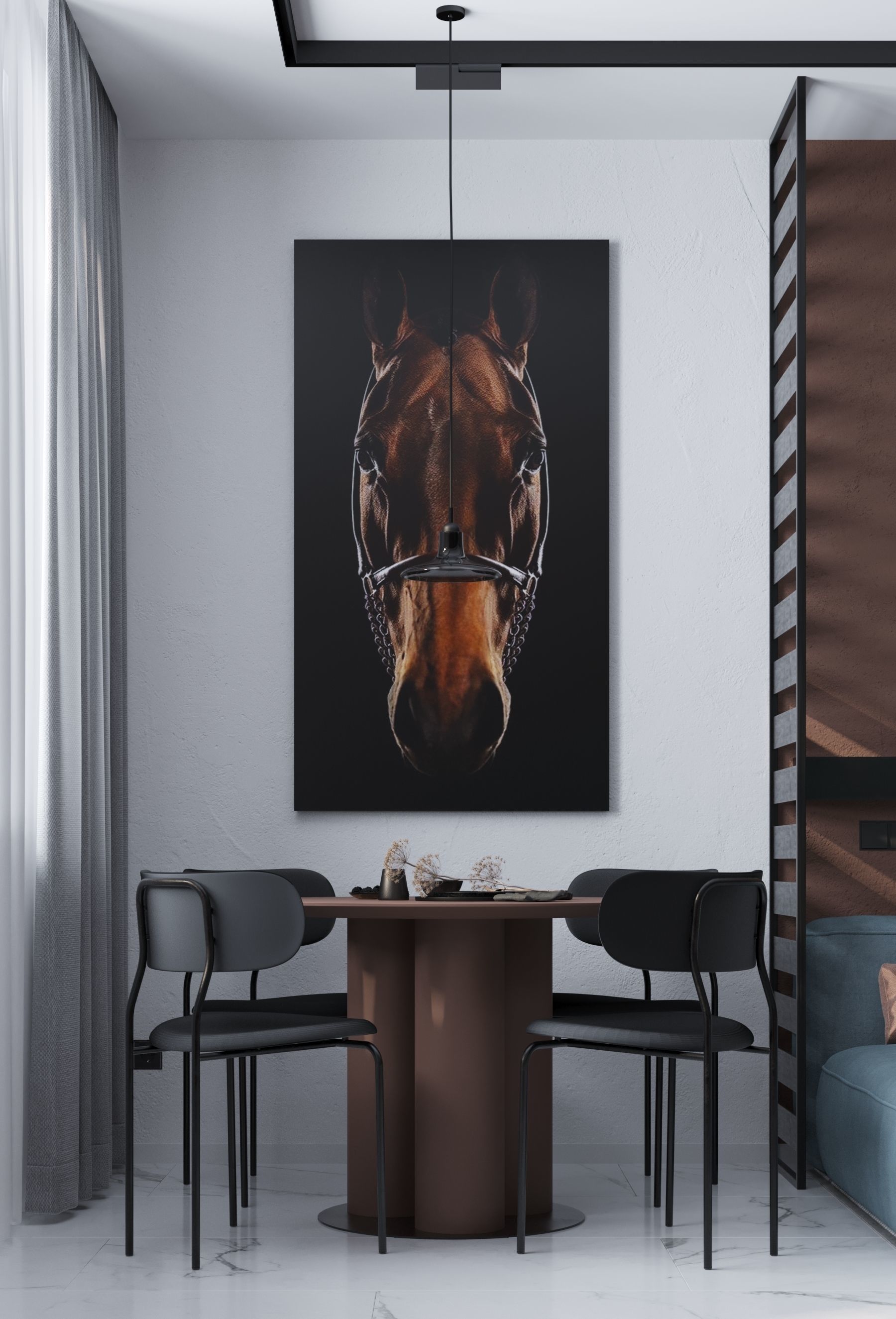 GolfStream modern living room with horse on wall 3D model_6