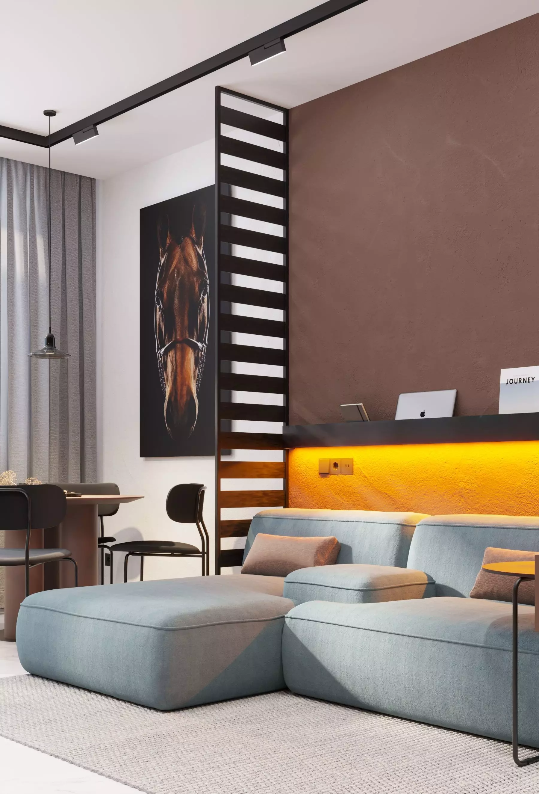 GolfStream modern living room with horse on wall 3D model_0