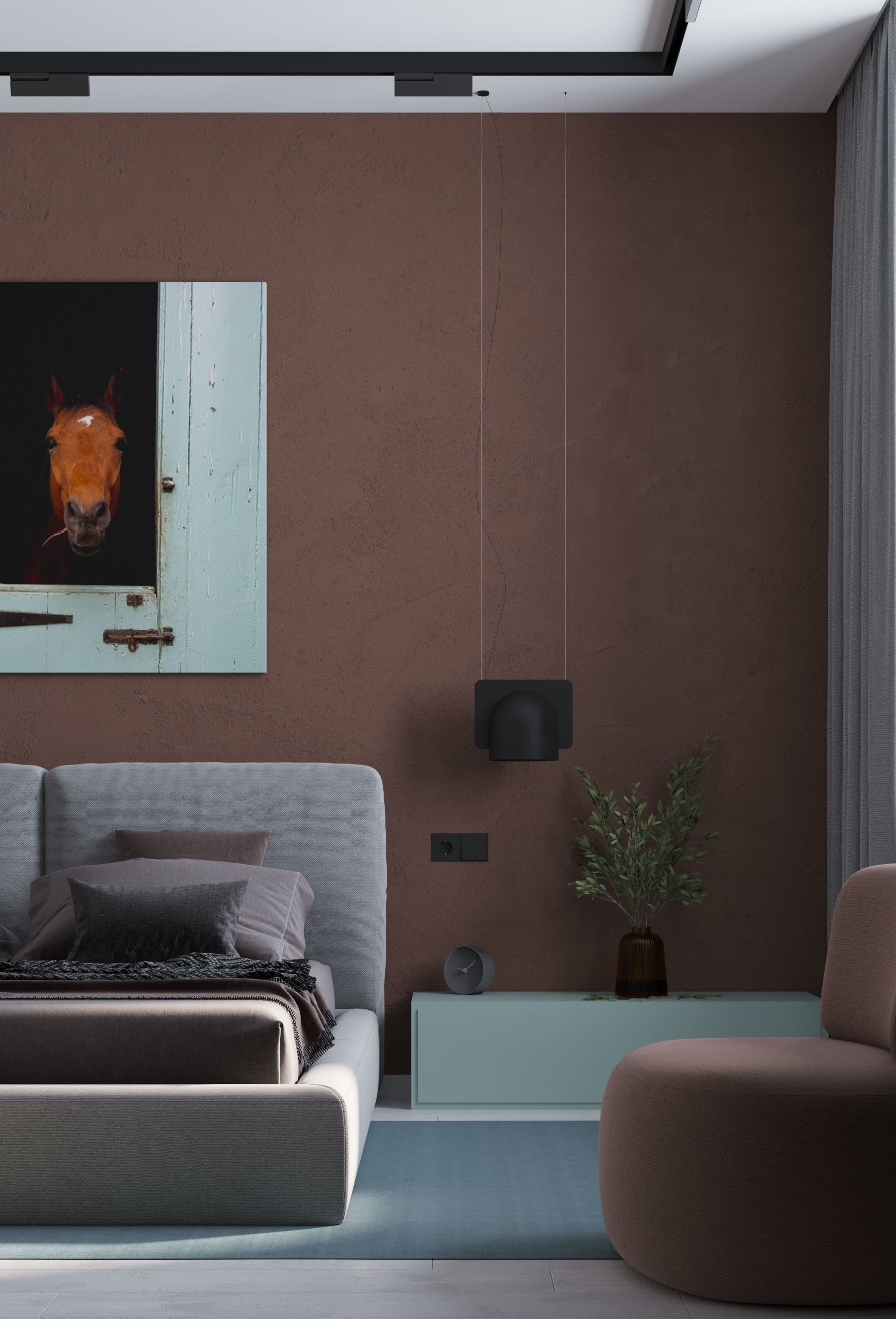GolfStream modern living room with horse on wall 3D model_36