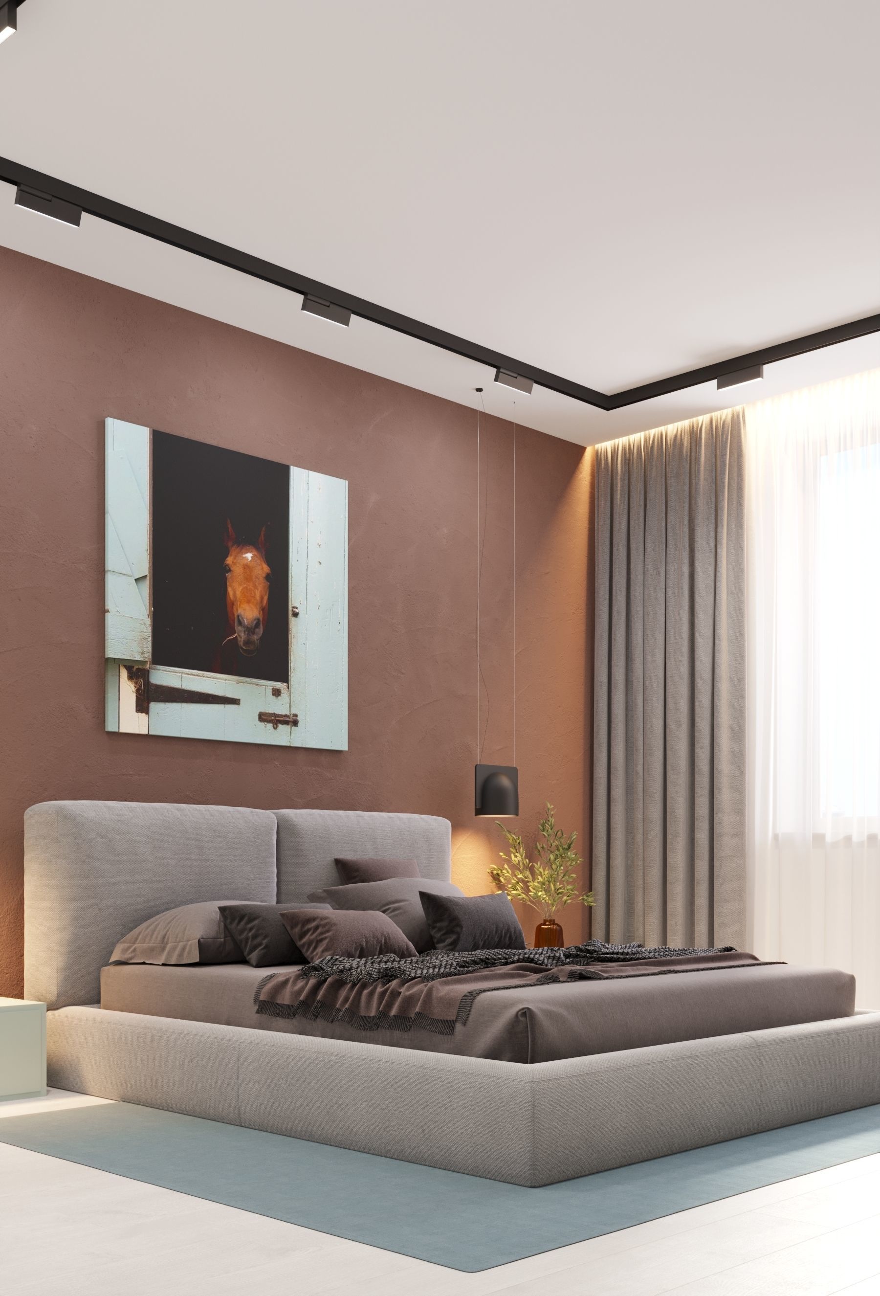 GolfStream modern living room with horse on wall 3D model_38