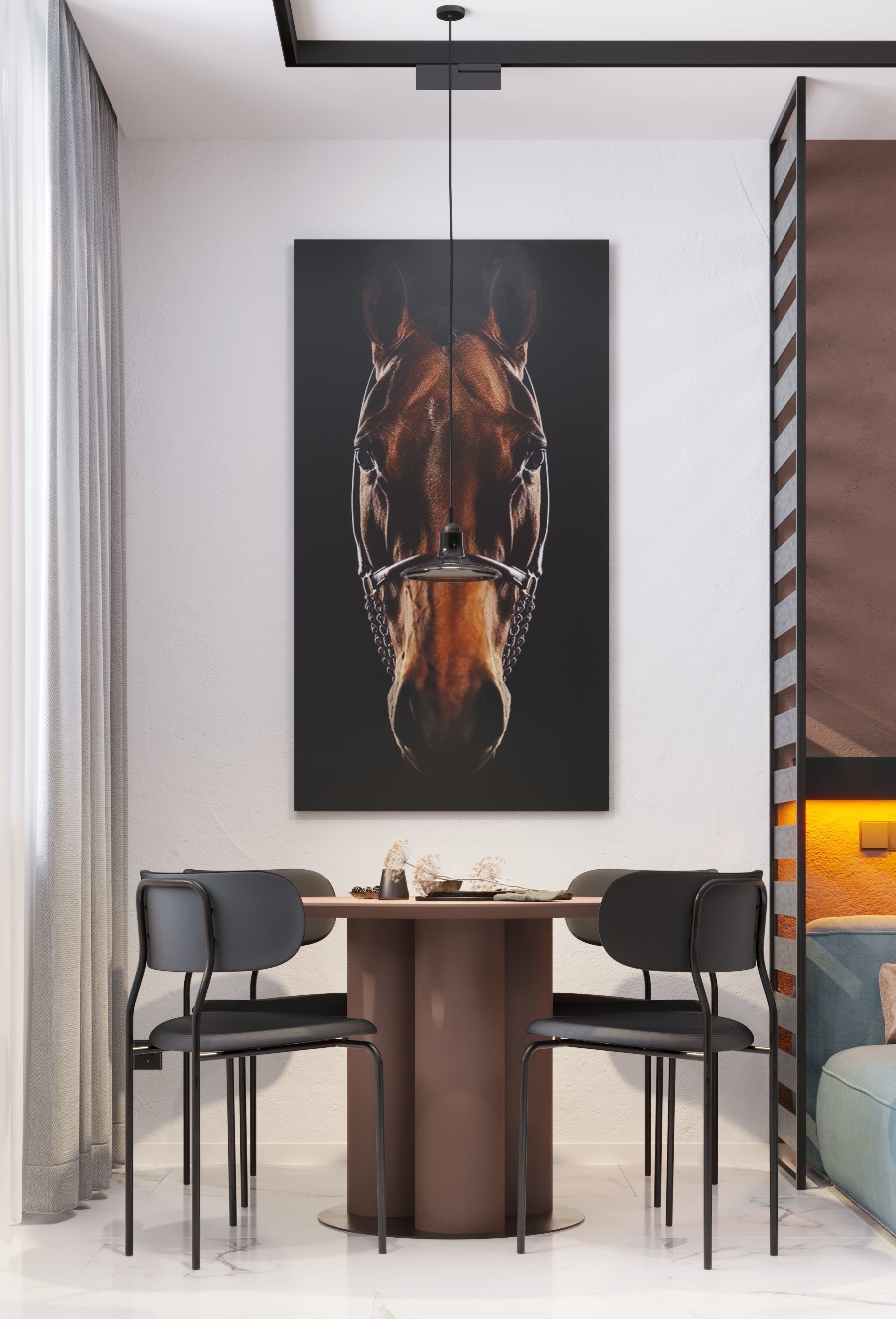 GolfStream modern living room with horse on wall 3D model_7