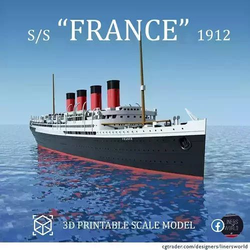 Print ready SS FRANCE ocean liner 1912 - full hull and waterline 3D print model