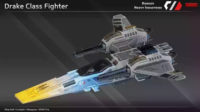 Spaceship Drake Class Fighter Low-poly 3D model Spaceship Drake Class Fighter Low-poly 3D model
