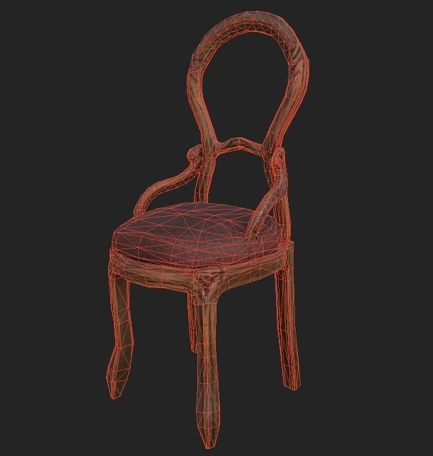 Chair  wooden Low-poly 3D model_3