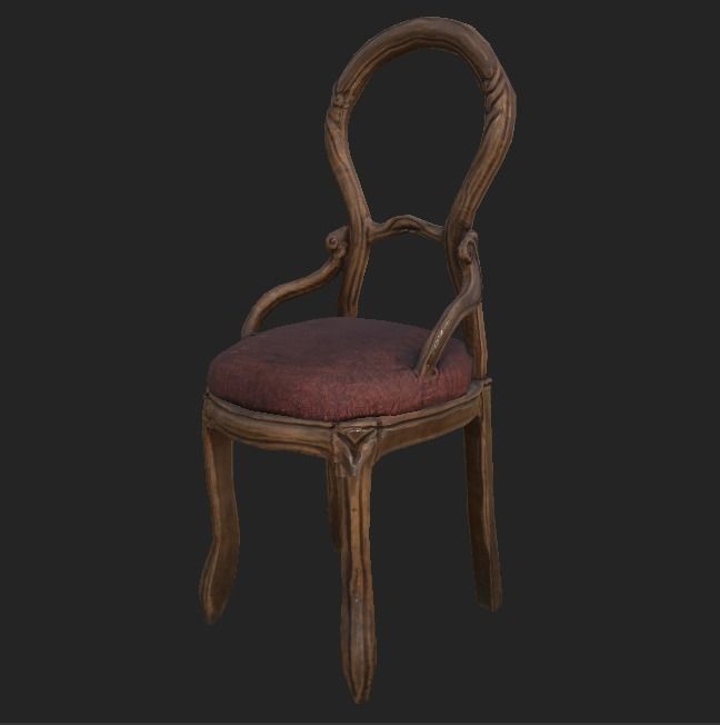 Chair  wooden Low-poly 3D model_2