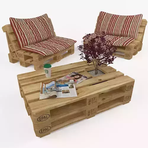 Model  set of a coffee table and chair made of europallets Loft