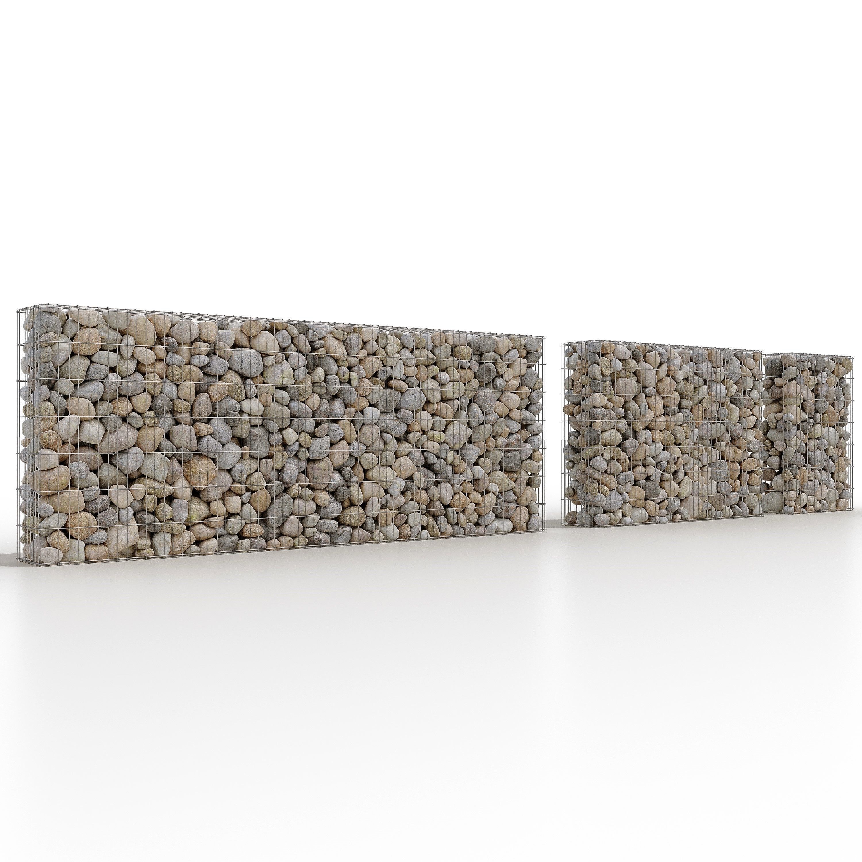 Gabion wall made of rocks and pebbles 3D model_2