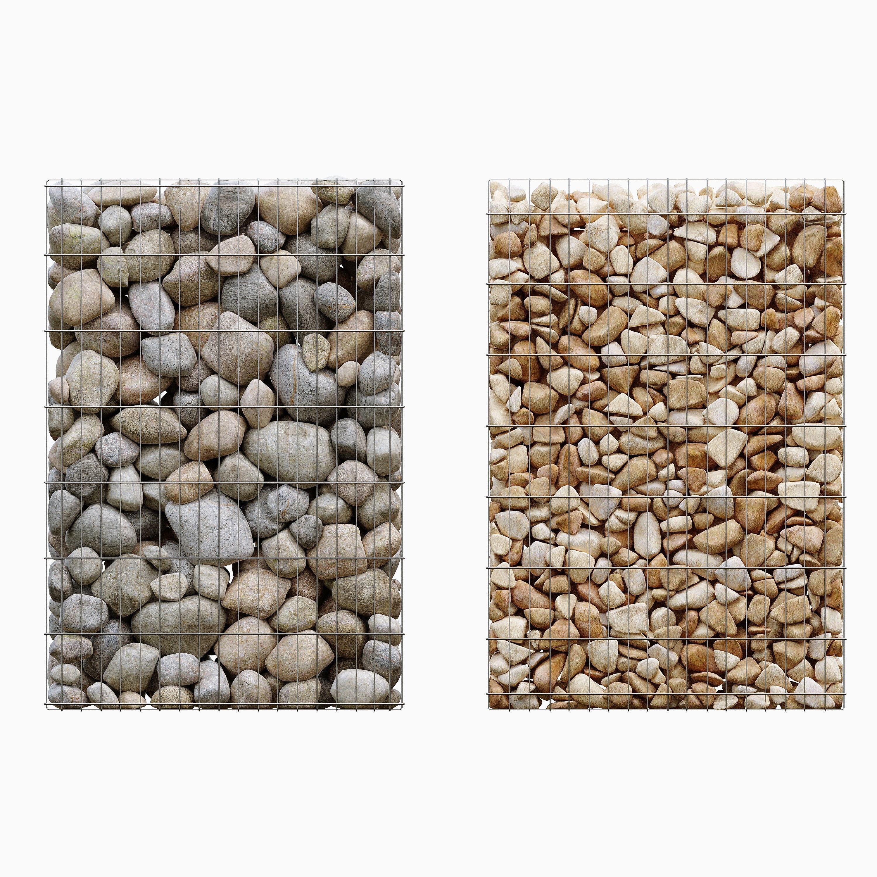 Gabion wall made of rocks and pebbles 3D model_1