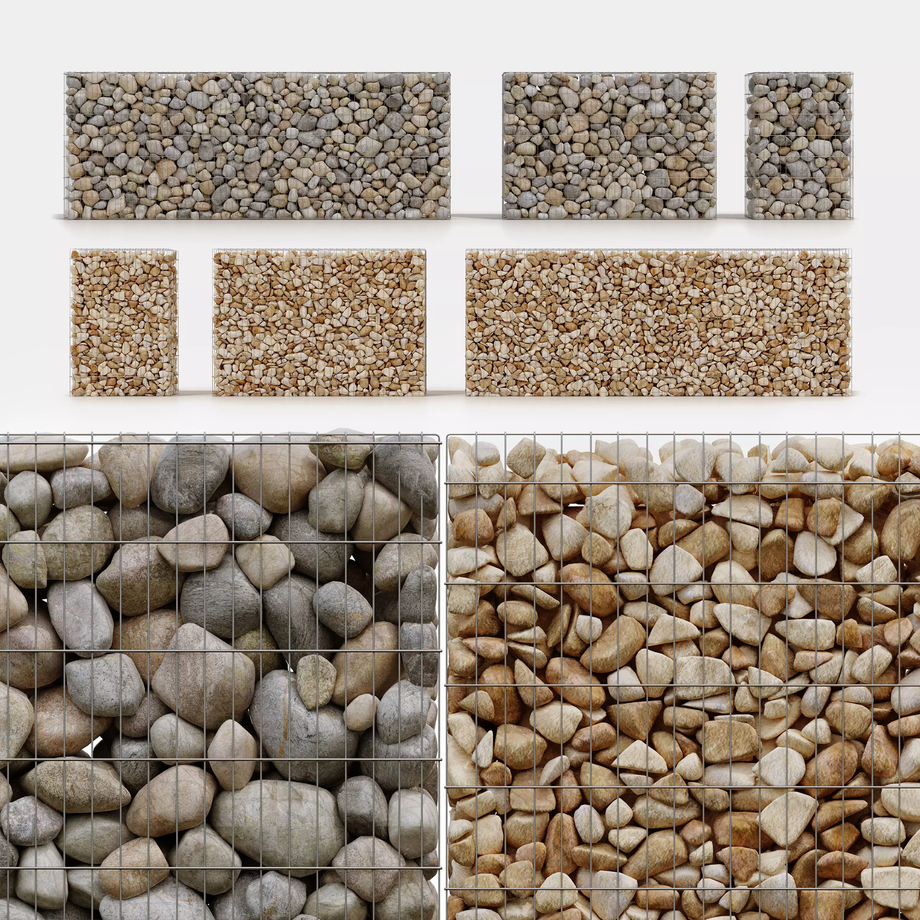 Gabion wall made of rocks and pebbles 3D model_0