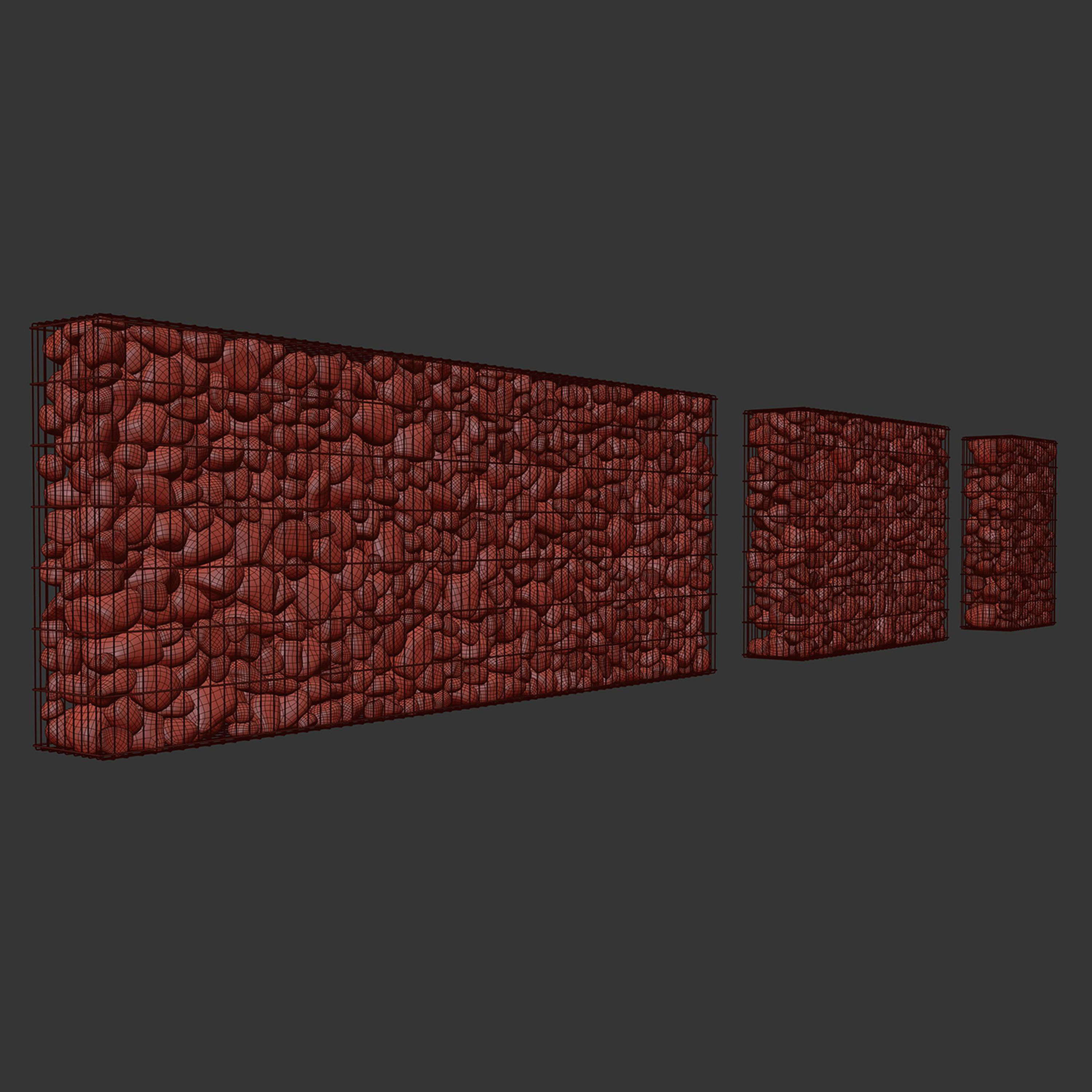 Gabion wall made of rocks and pebbles 3D model_11