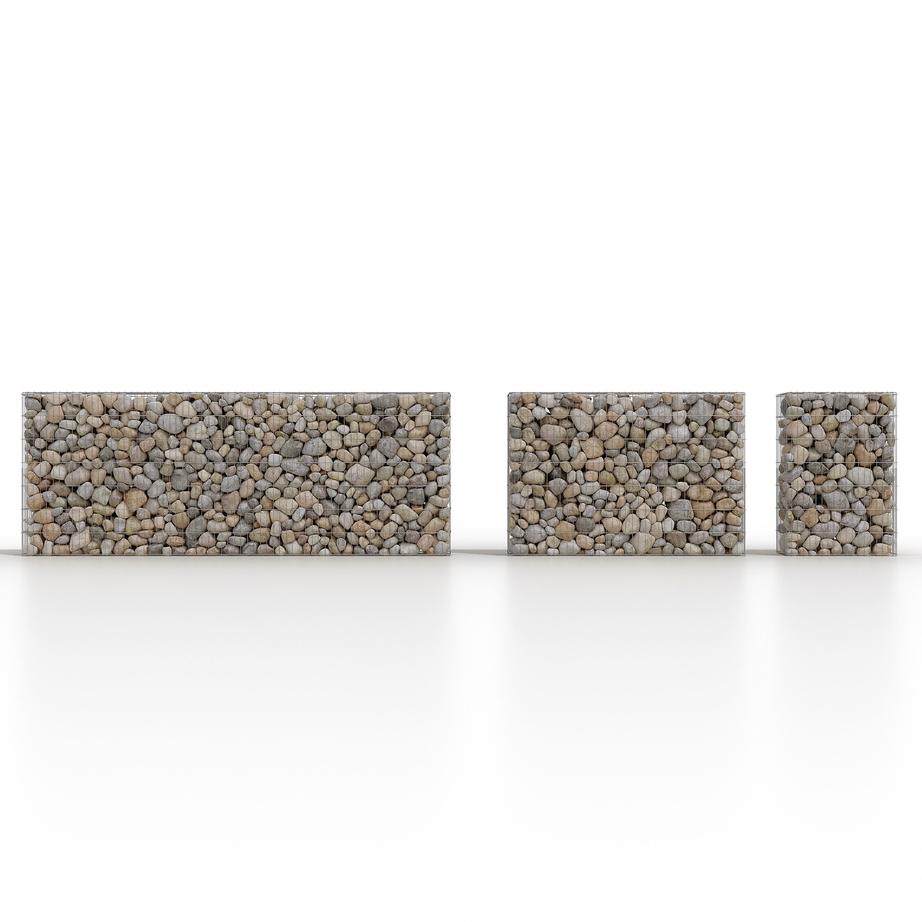Gabion wall made of rocks and pebbles 3D model_4