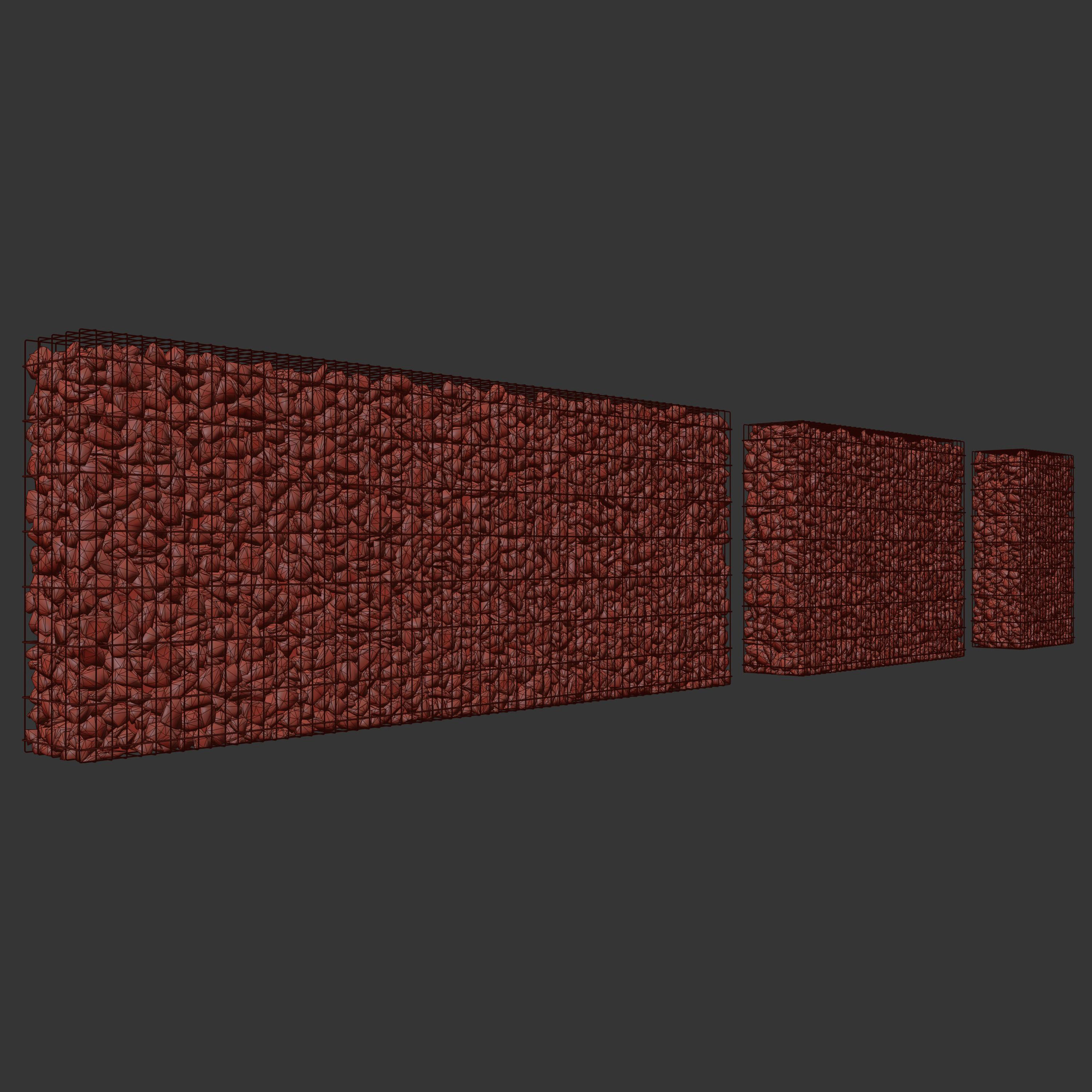 Gabion wall made of rocks and pebbles 3D model_12