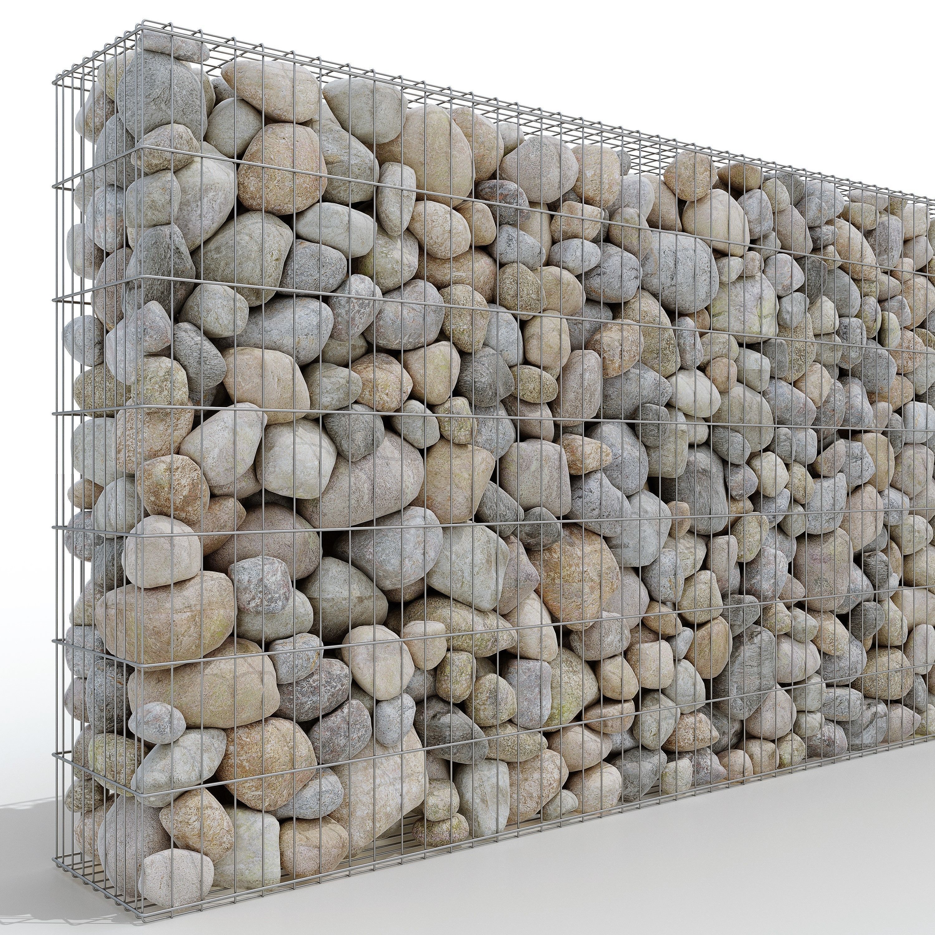 Gabion wall made of rocks and pebbles 3D model_7