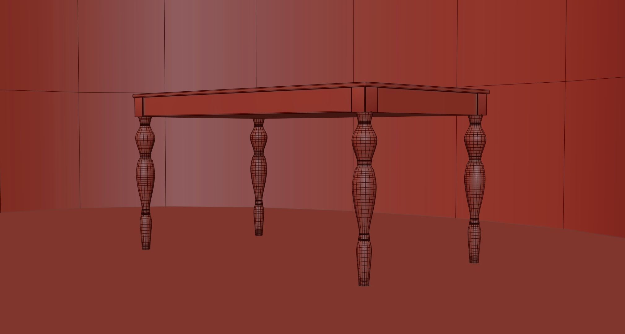 wooden dining table 3D model_2