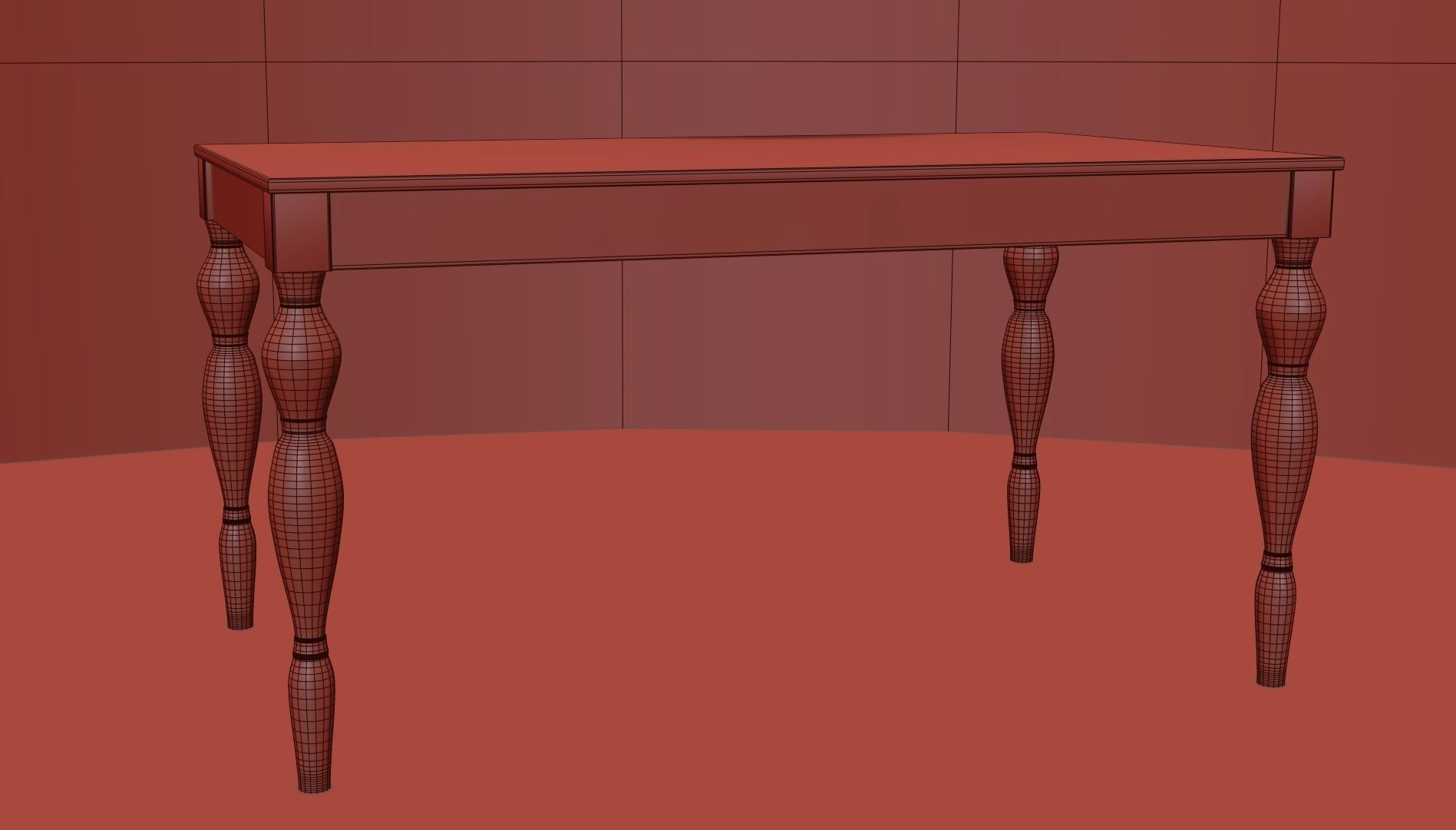 wooden dining table 3D model_3