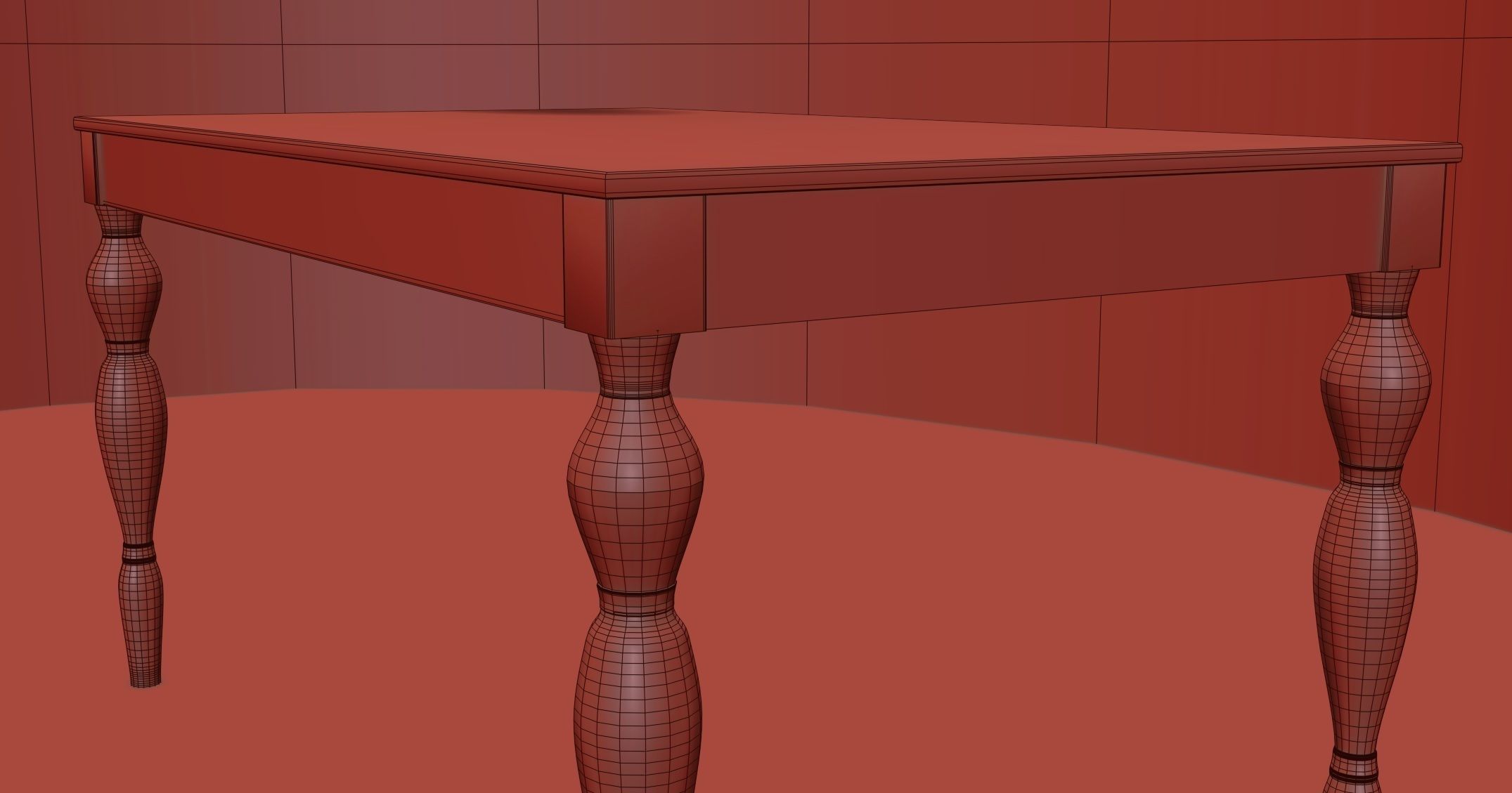 wooden dining table 3D model_4