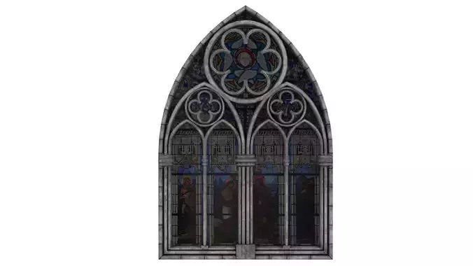 Big gothic window with stained glass