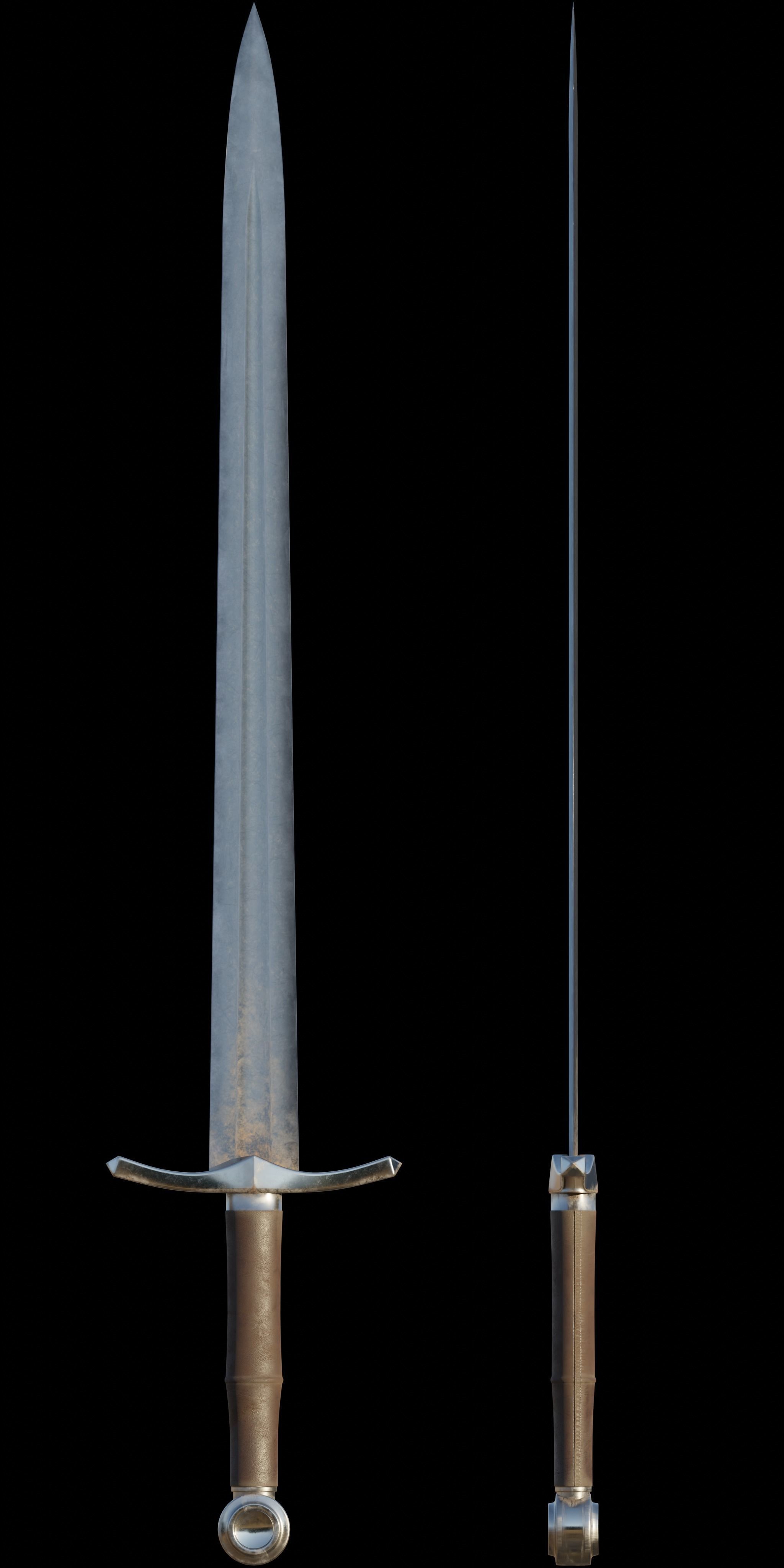 medieval fighting sword Low-poly 3D model_2