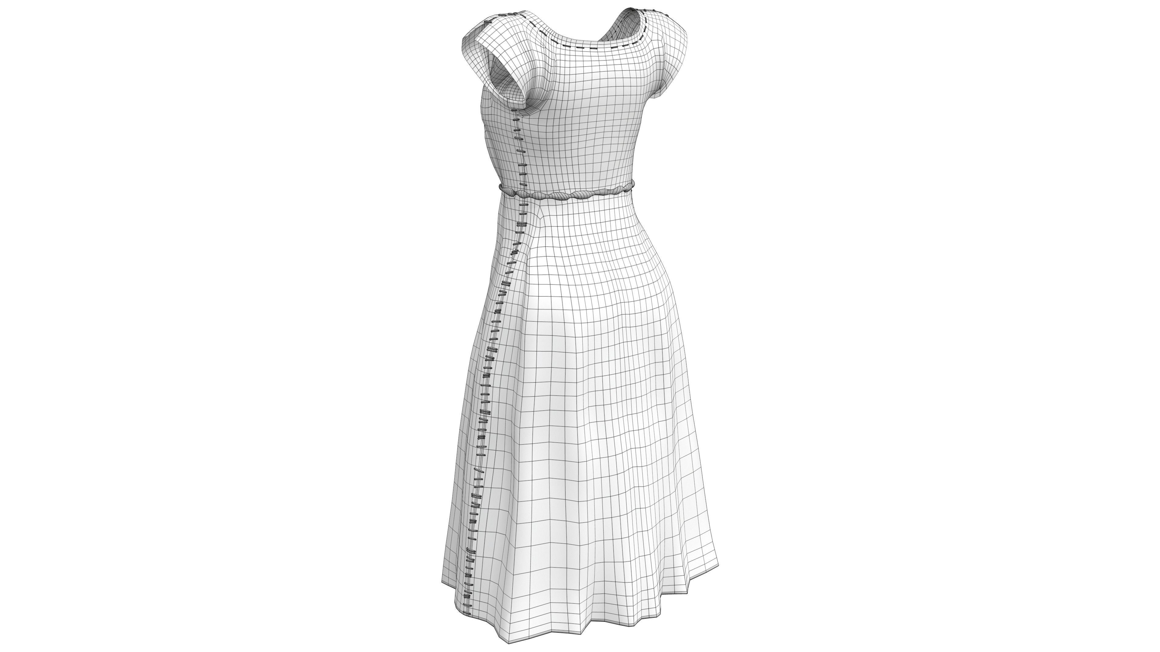 Ancient Female Worn Pheasant Dress Low-poly 3D model_7