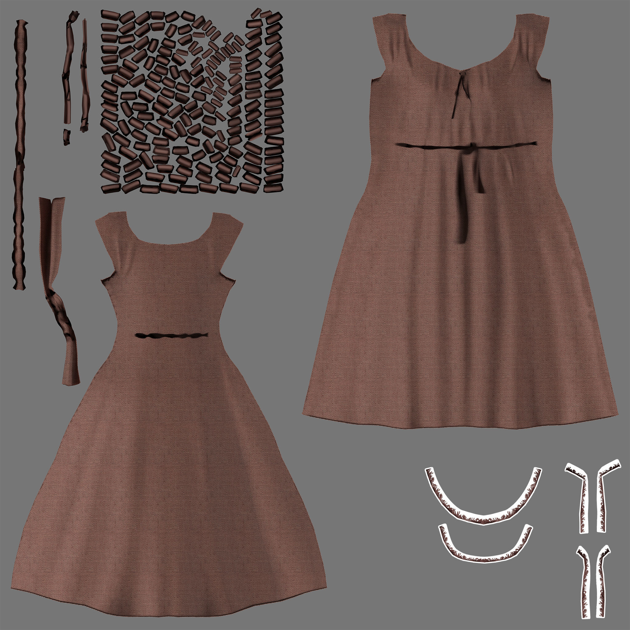 Ancient Female Worn Pheasant Dress Low-poly 3D model_9