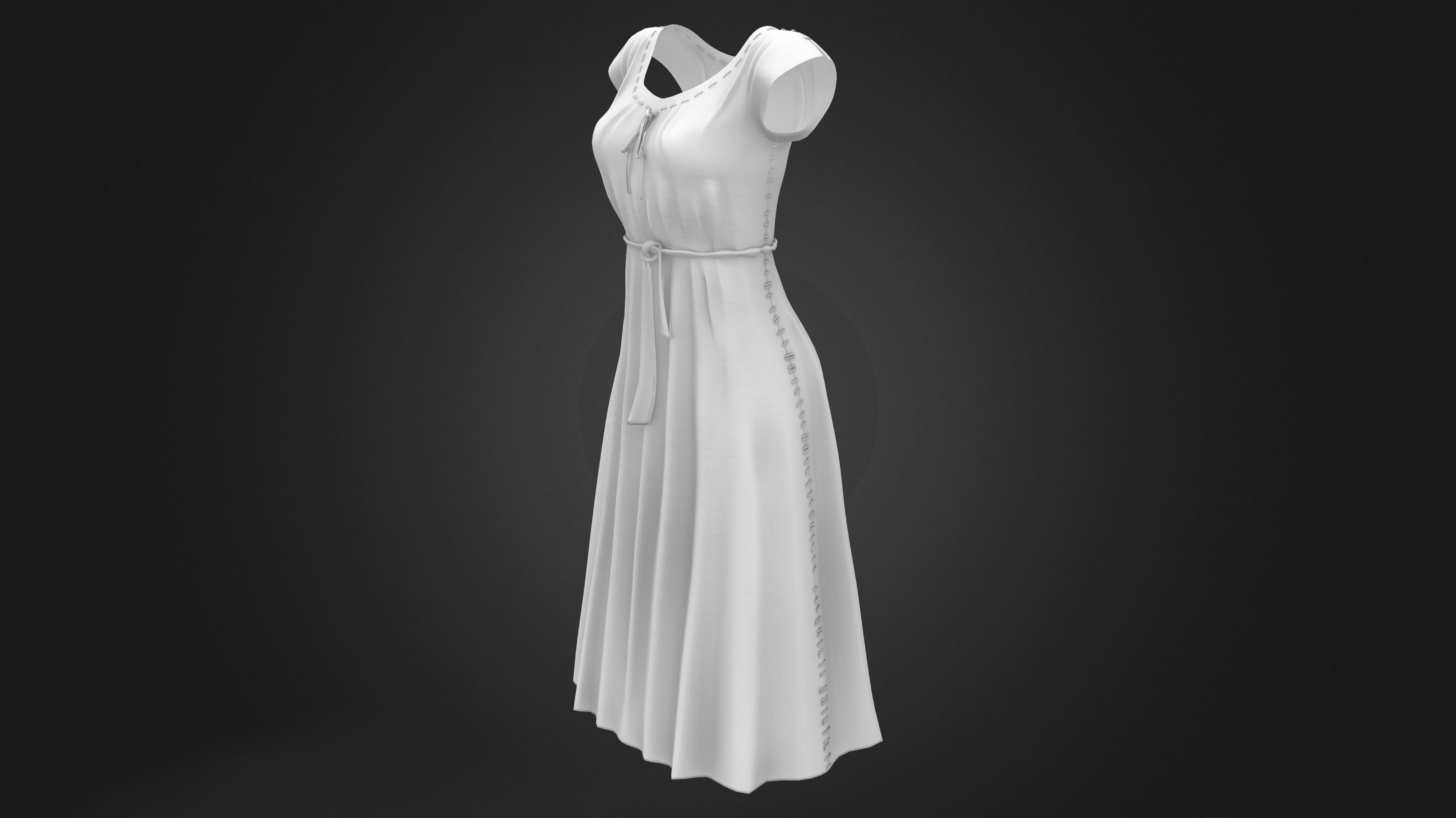 Ancient Female Worn Pheasant Dress Low-poly 3D model_8