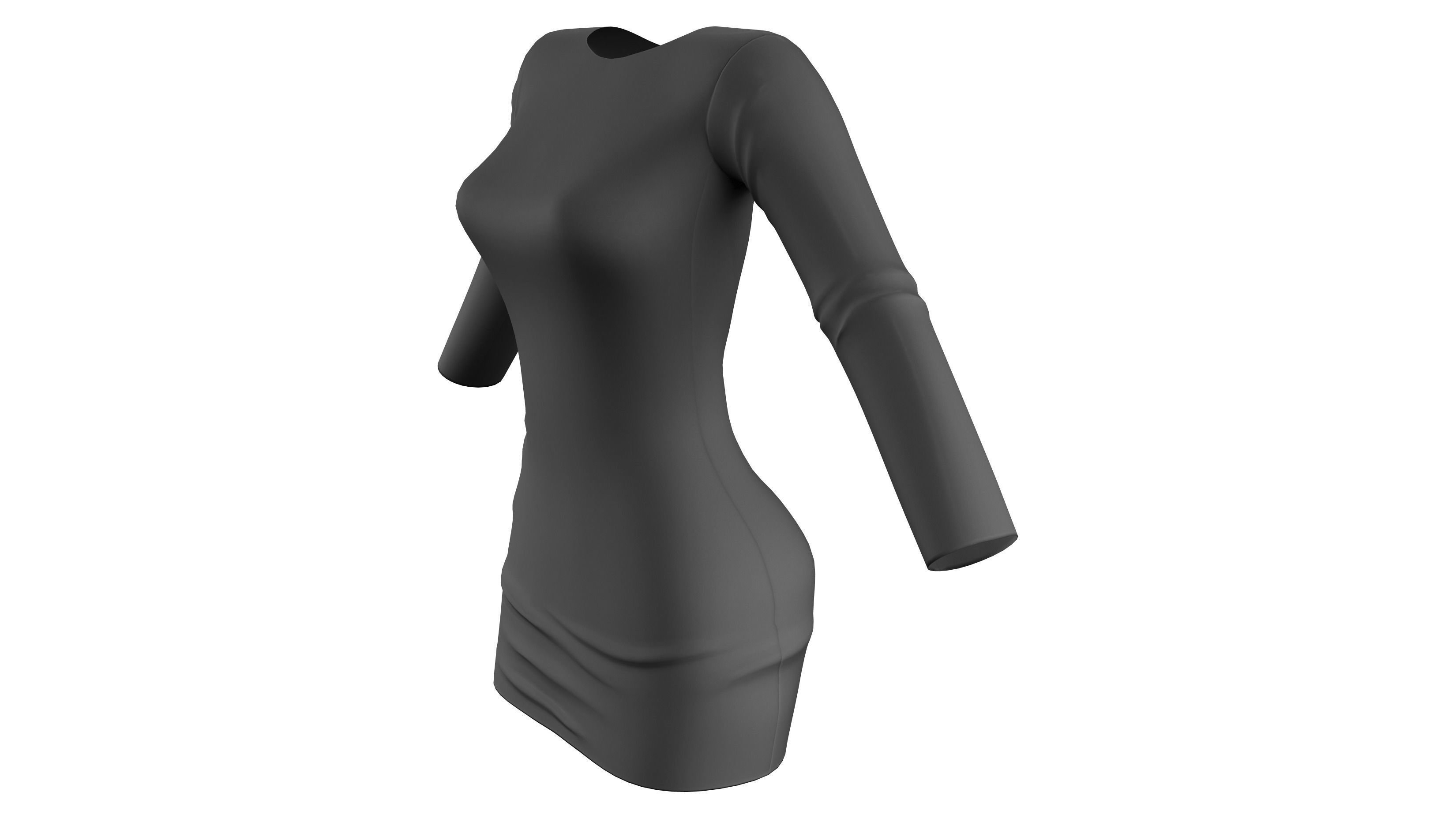 Party Backless Hip Side Slit Cutout Black Dress Low-poly 3D model_4