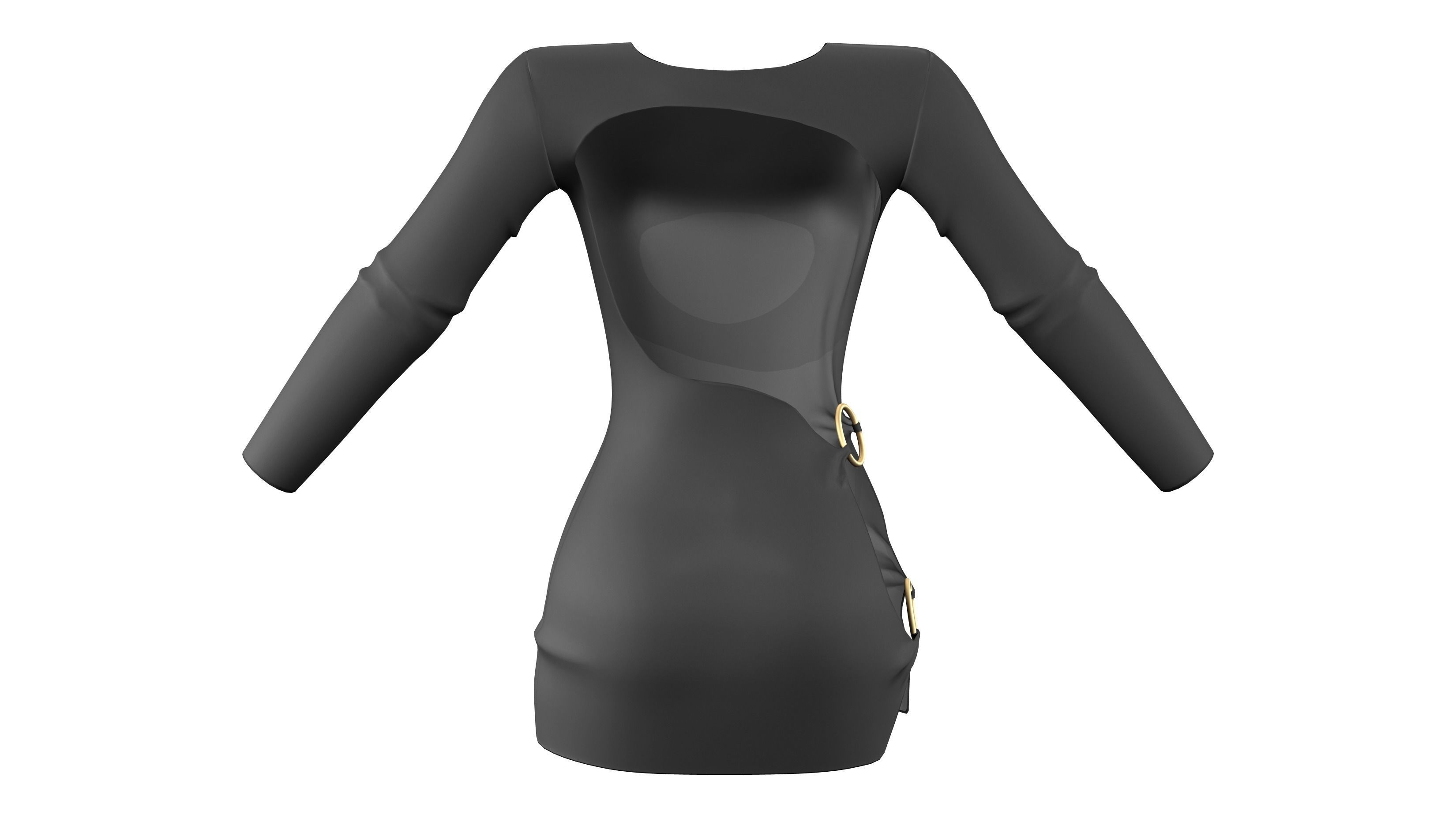 Party Backless Hip Side Slit Cutout Black Dress Low-poly 3D model_6