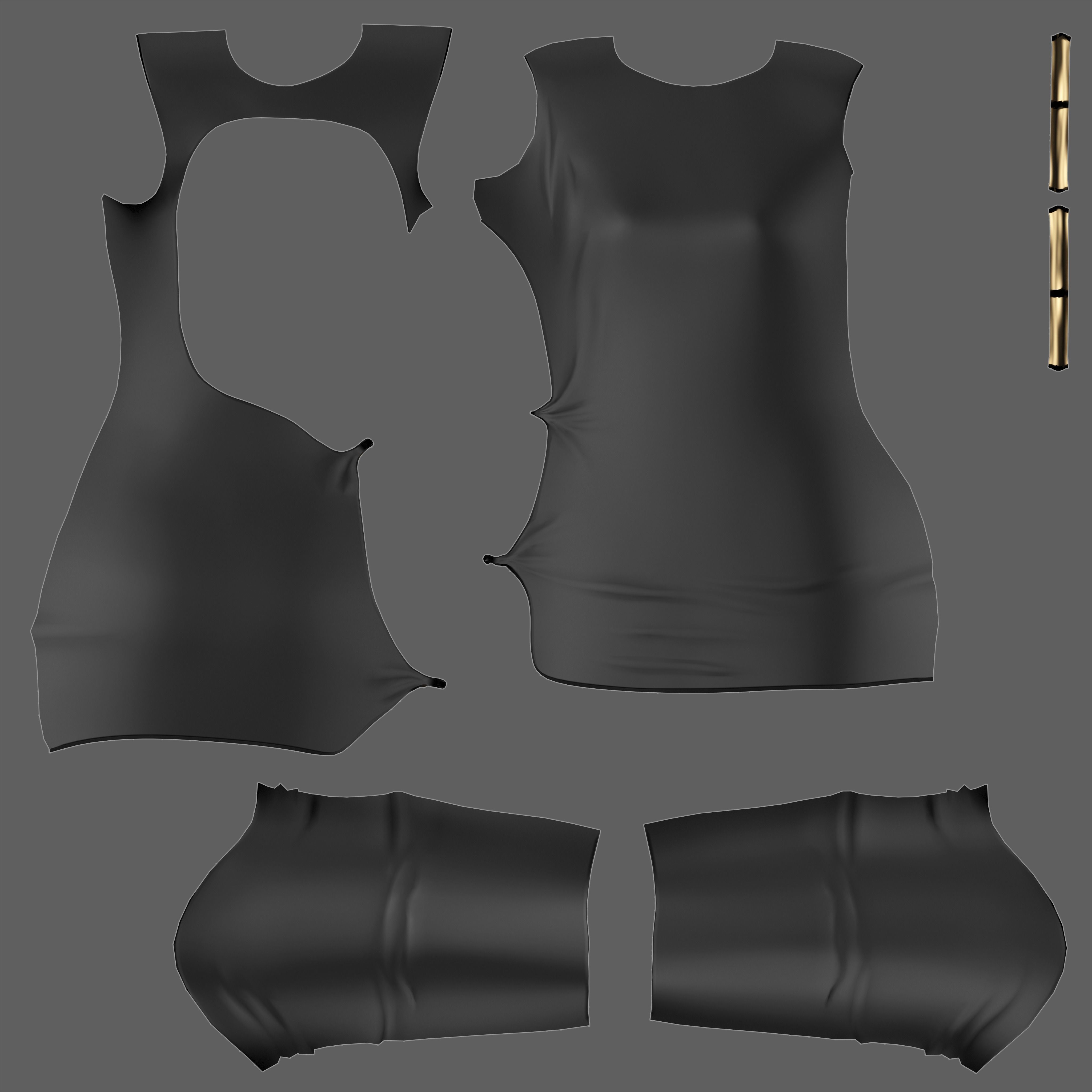 Party Backless Hip Side Slit Cutout Black Dress Low-poly 3D model_11