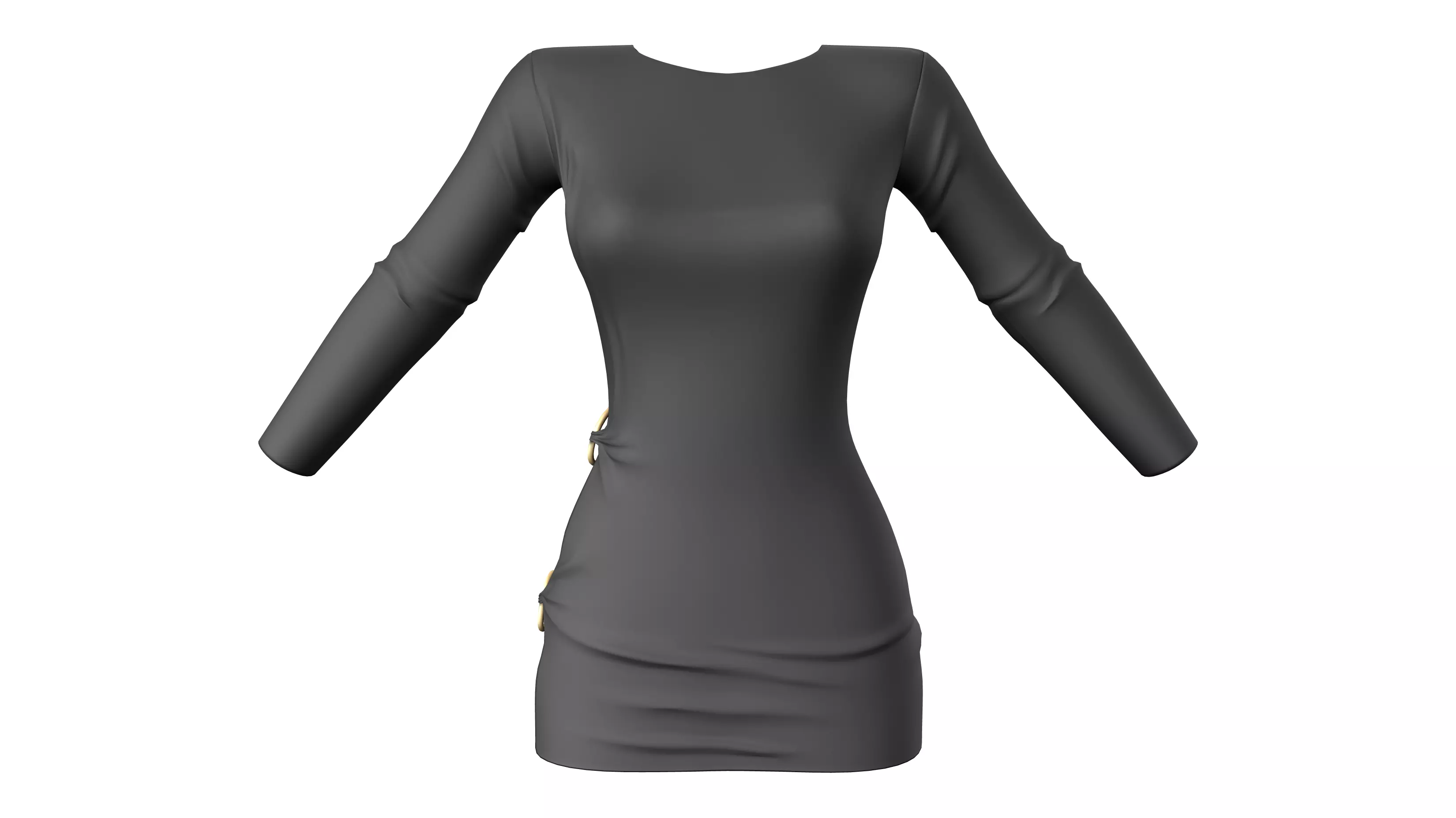 Party Backless Hip Side Slit Cutout Black Dress Low-poly 3D model_0