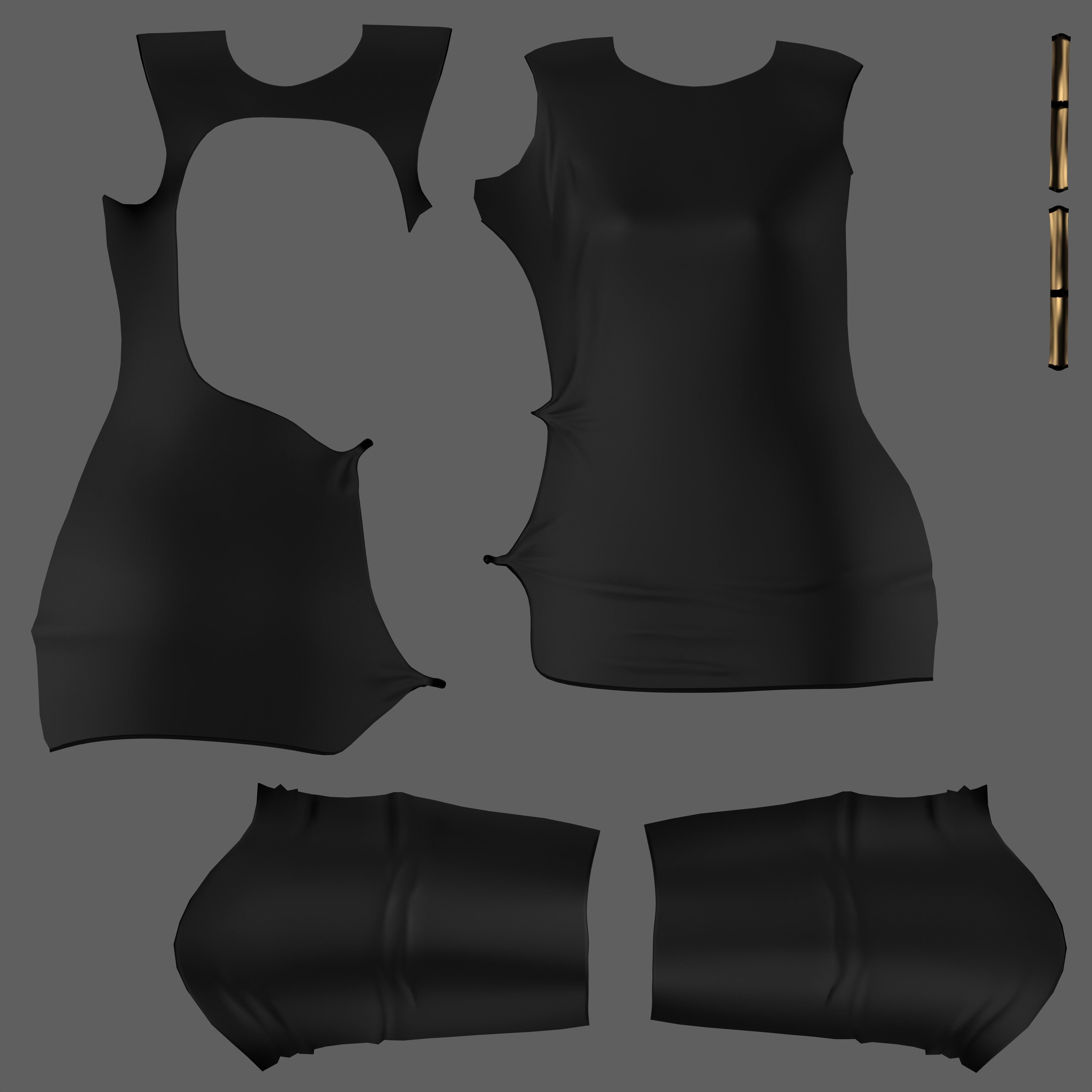 Party Backless Hip Side Slit Cutout Black Dress Low-poly 3D model_12