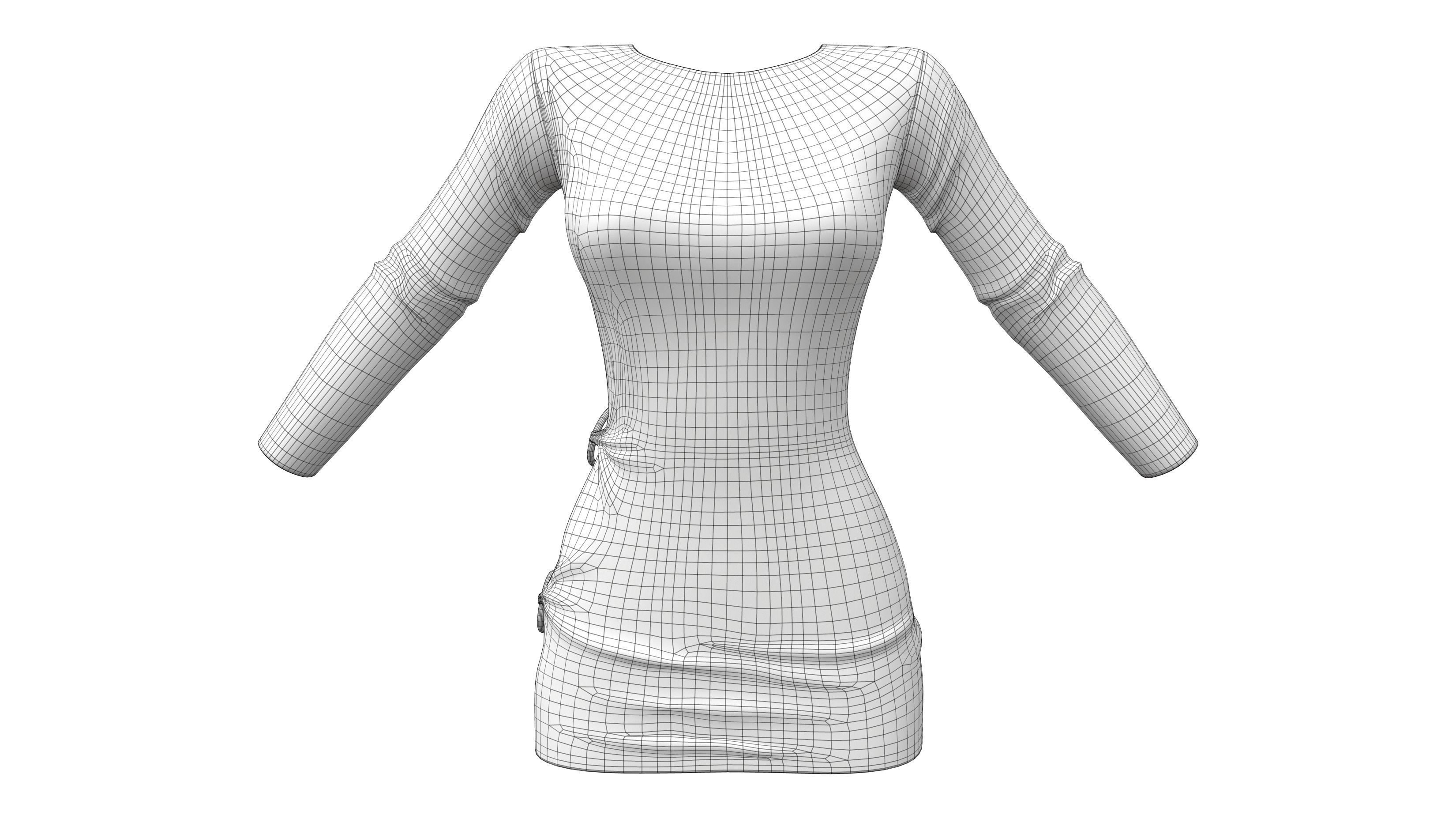 Party Backless Hip Side Slit Cutout Black Dress Low-poly 3D model_8