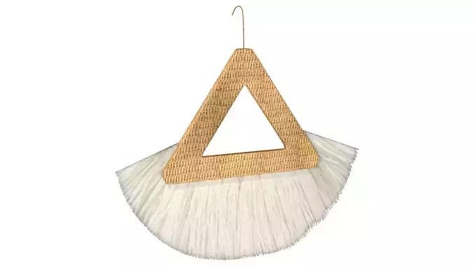 Rattan Triangle and Feathers Earrings