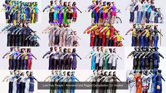 Low Poly People - Animated and Rigged Compilation 3D Model Collection