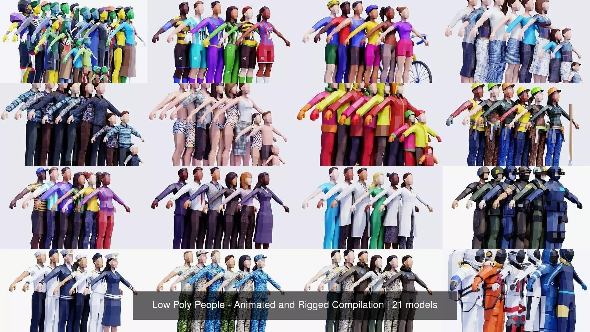 Low Poly People - Animated and Rigged Compilation 3D Model Collection_0