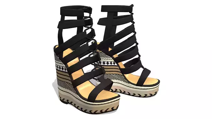Black Strapped Wedges Sandals