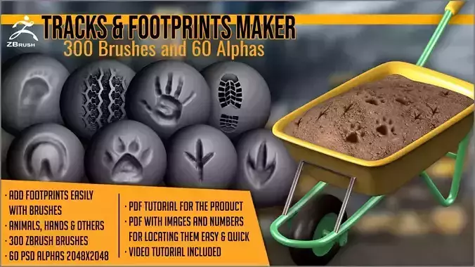Tracks and Footprints Maker 300 ZBrush Brushes 3D model