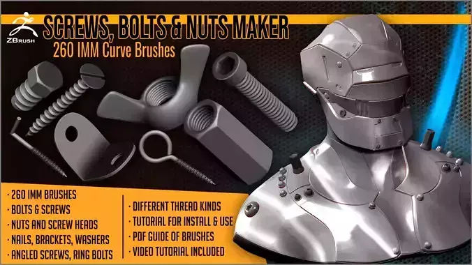 Screws Bolts And Nuts Maker 260 IMM ZBrush Brushes 3D model