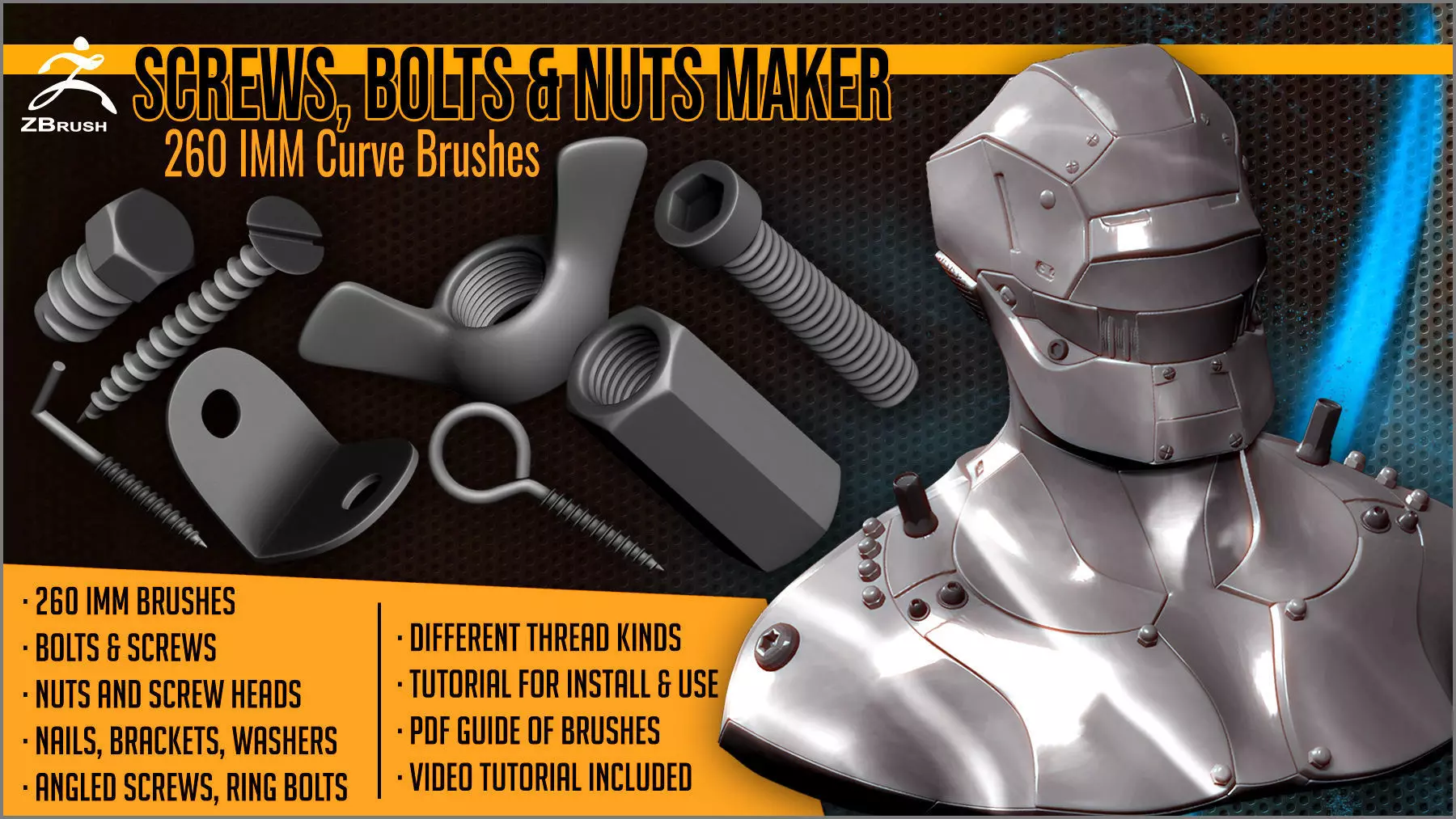 Screws Bolts And Nuts Maker 260 IMM ZBrush Brushes 3D model