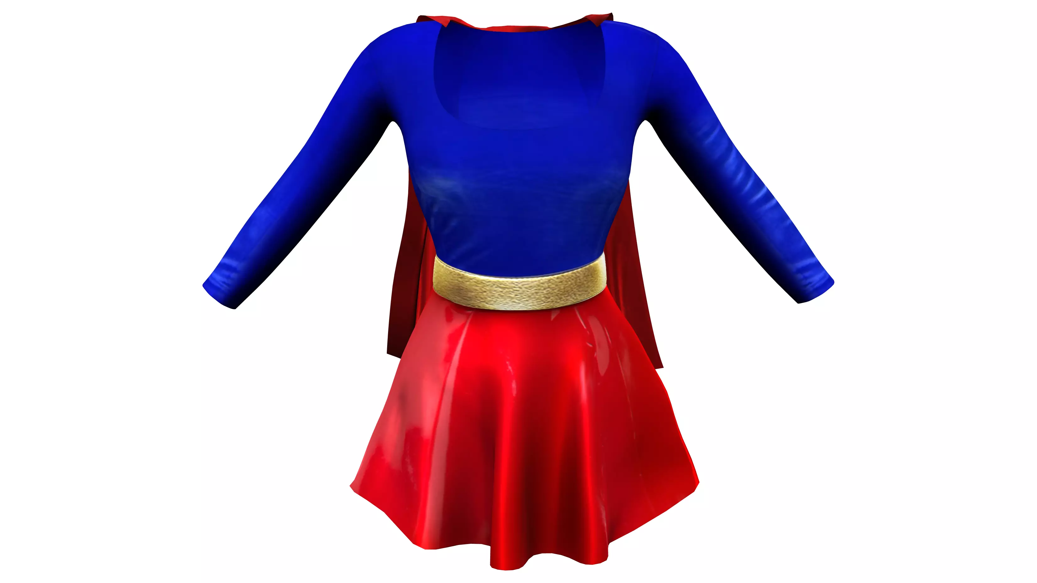Female Super Hero Costume With Cape Low-poly 3D model_0