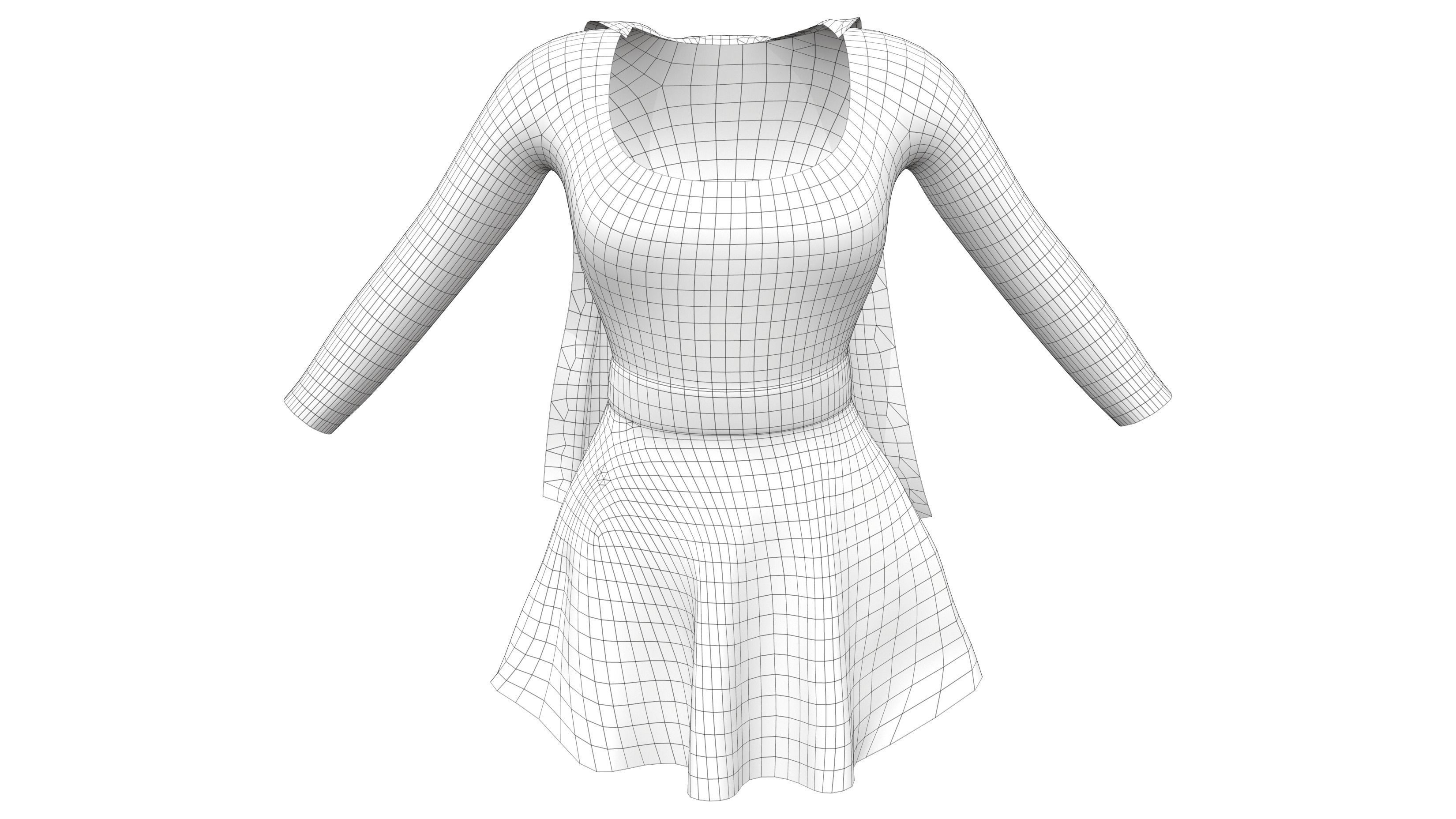 Female Super Hero Costume With Cape Low-poly 3D model_6