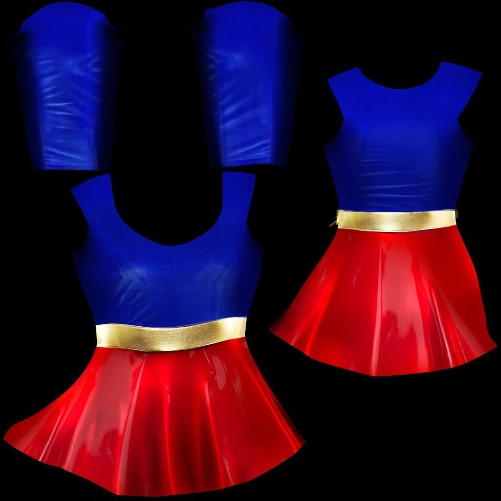 Female Super Hero Costume With Cape Low-poly 3D model_9