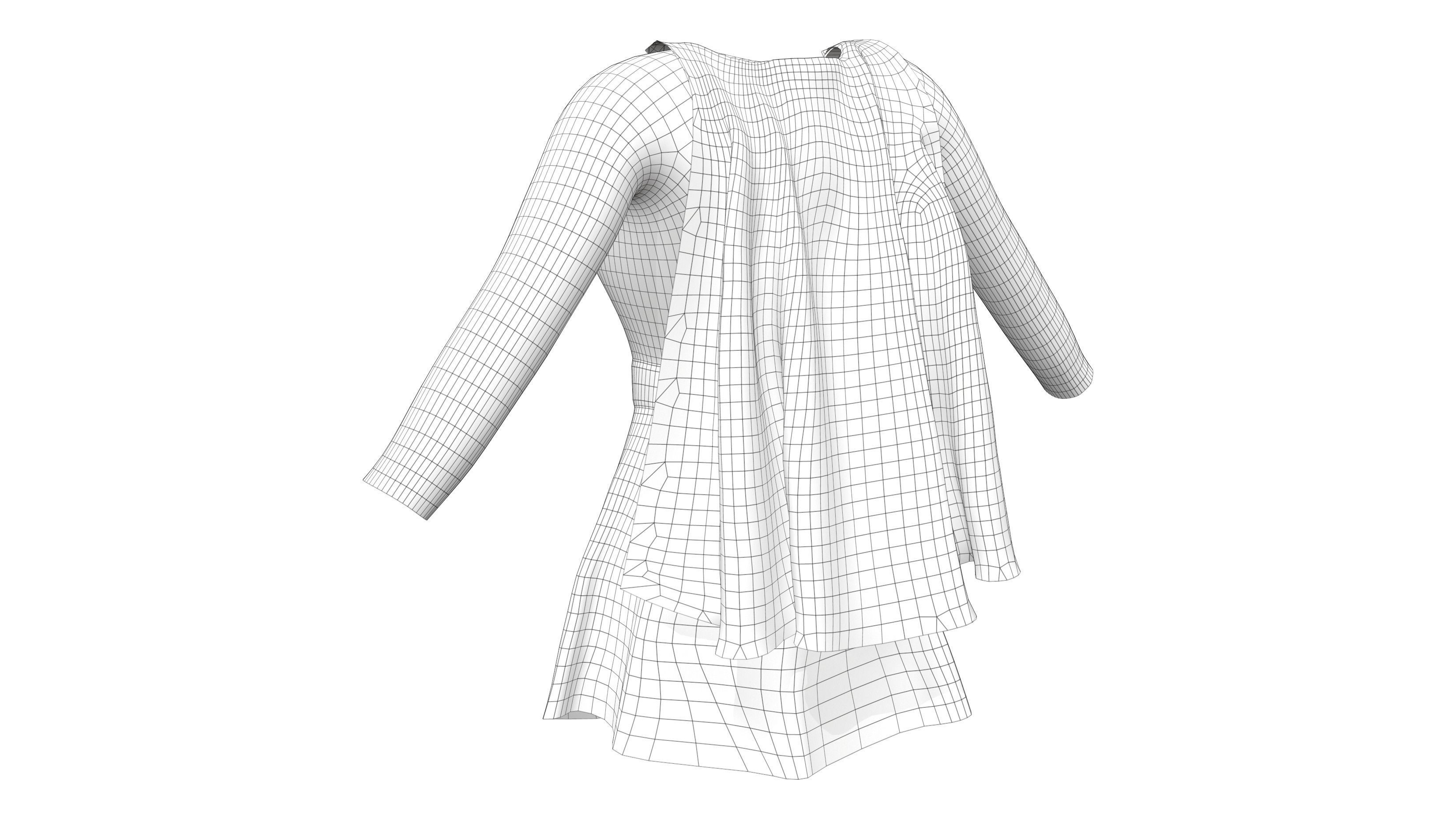 Female Super Hero Costume With Cape Low-poly 3D model_7