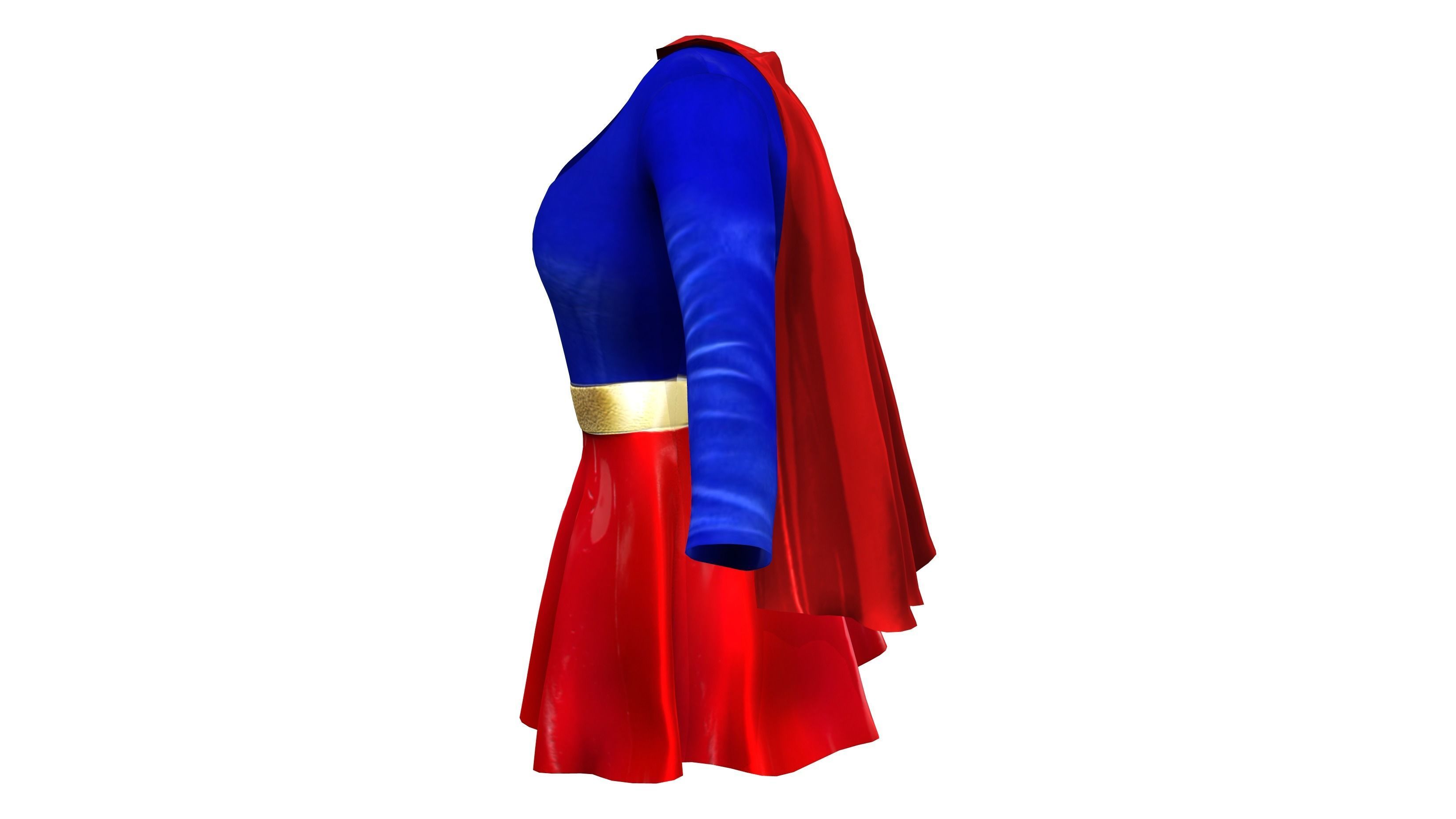 Female Super Hero Costume With Cape Low-poly 3D model_3