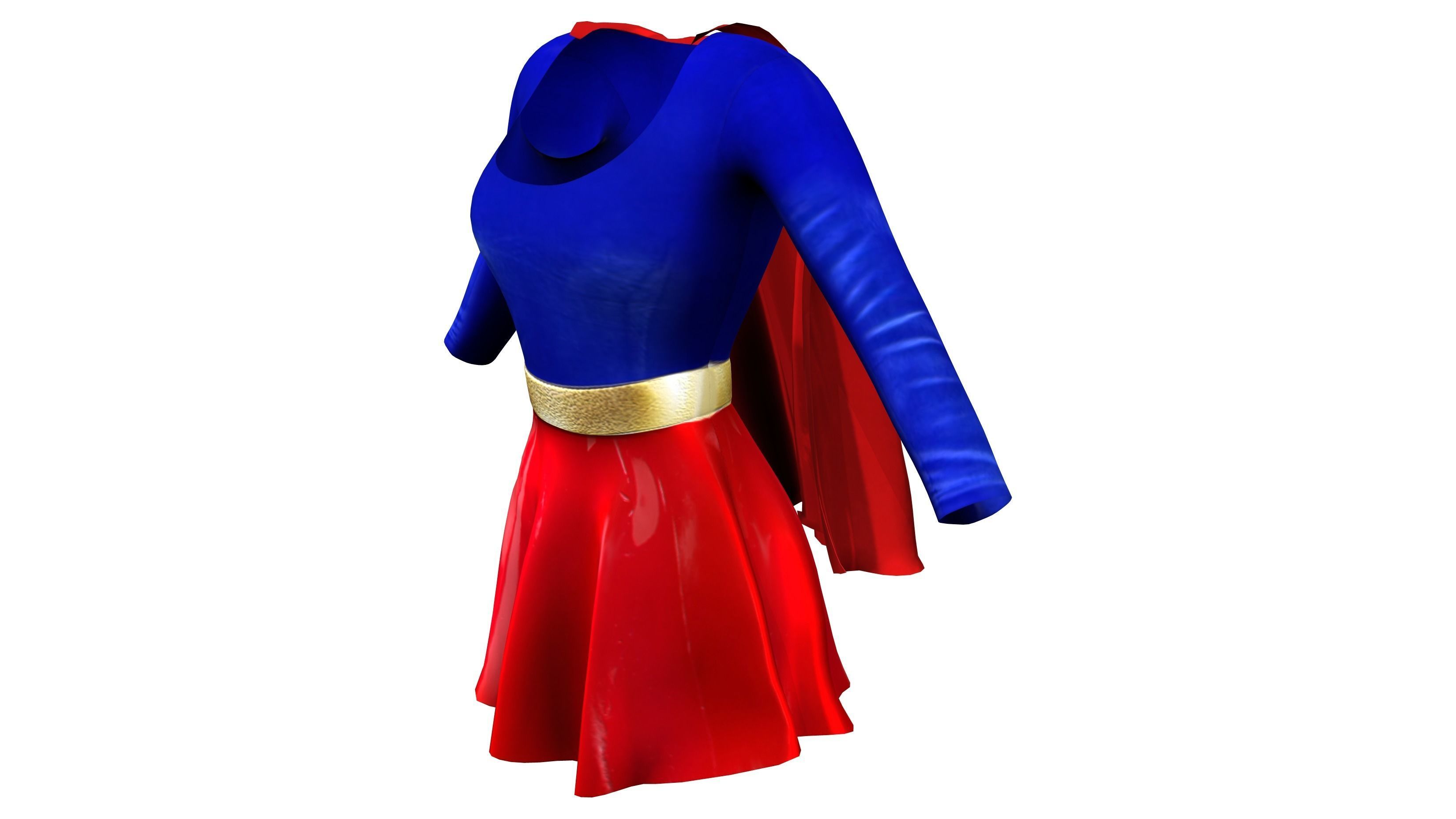 Female Super Hero Costume With Cape Low-poly 3D model_2