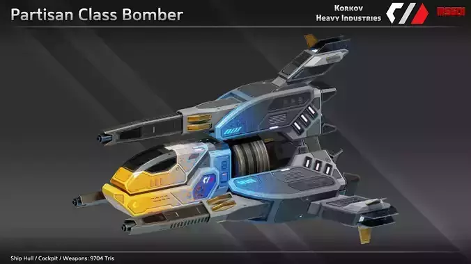 Spaceship Partisan Class Bomber Low-poly 3D model Spaceship Partisan Class Bomber Low-poly 3D model