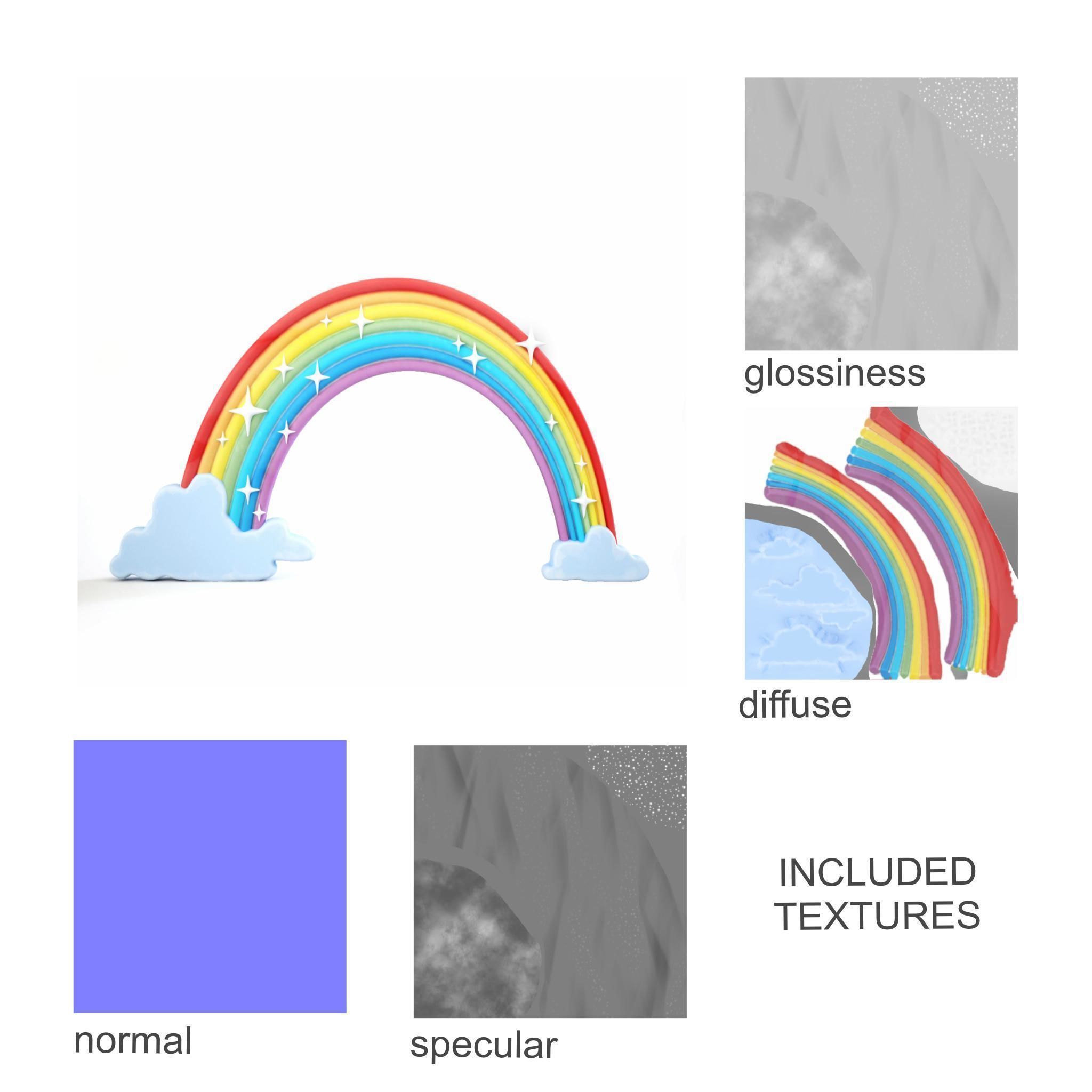 rainbow with clouds and stars 3D model_2