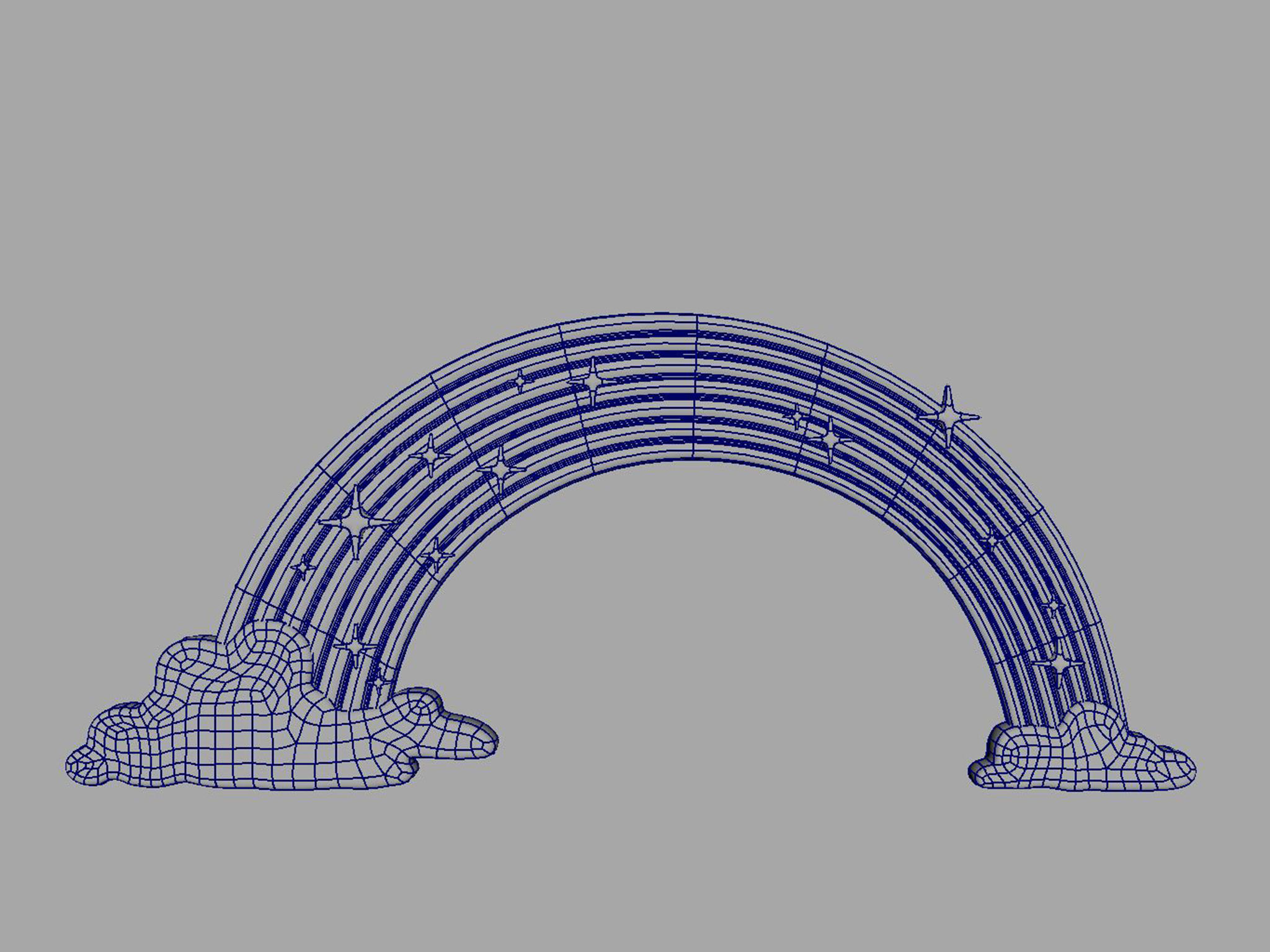 rainbow with clouds and stars 3D model_1