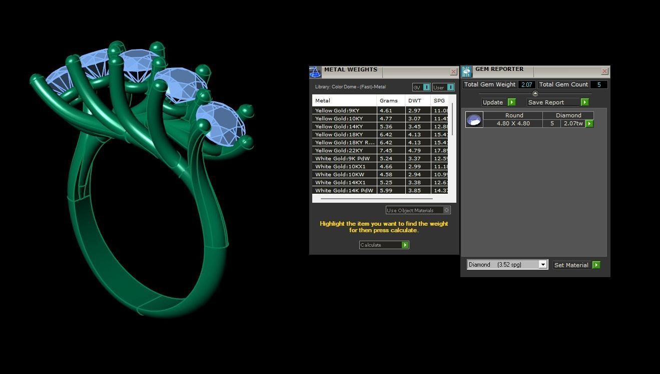 Five Diamond Engagement Ring 3D print model_5
